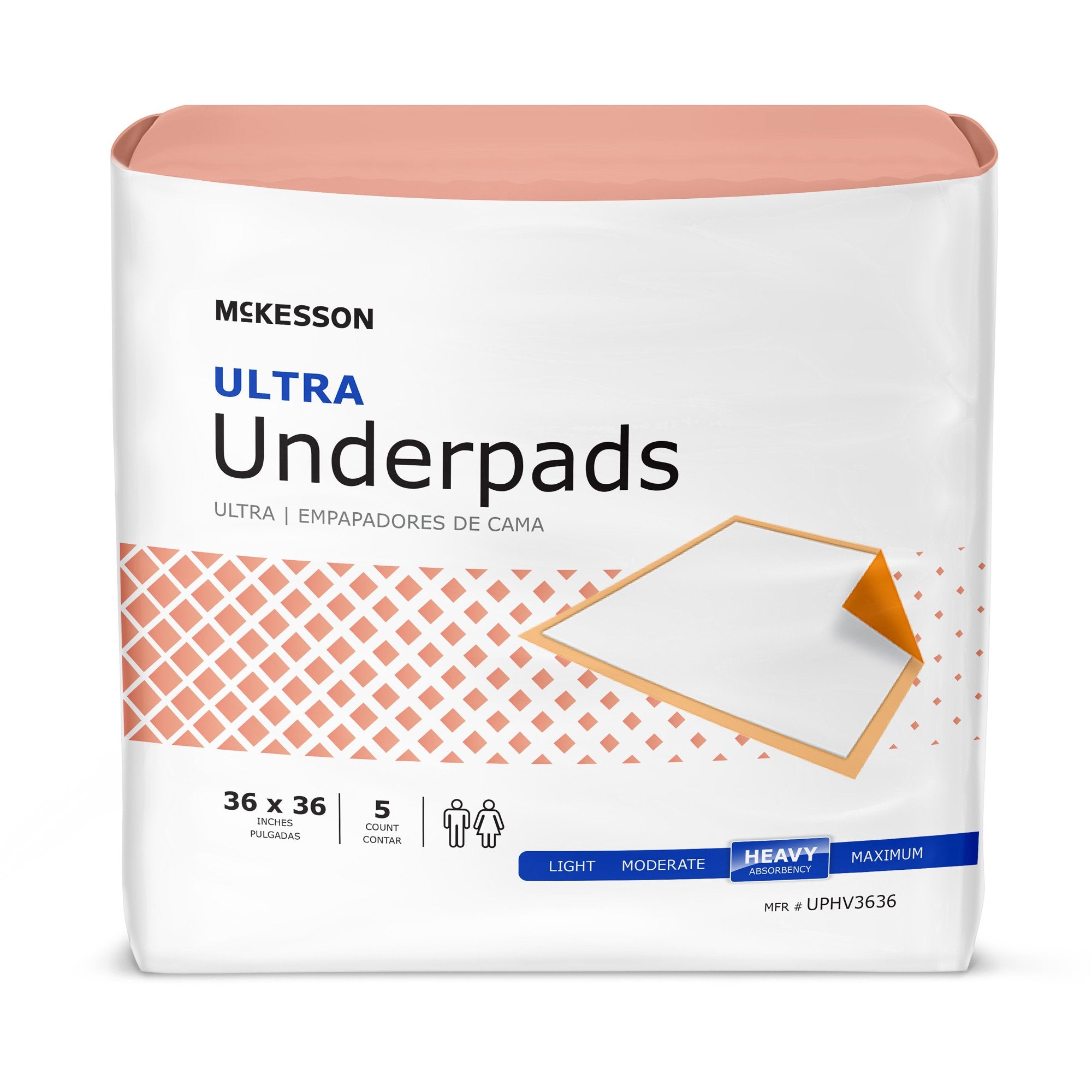 McKesson Ultra Heavy Absorbency Underpads, 36x36, 5-Pack