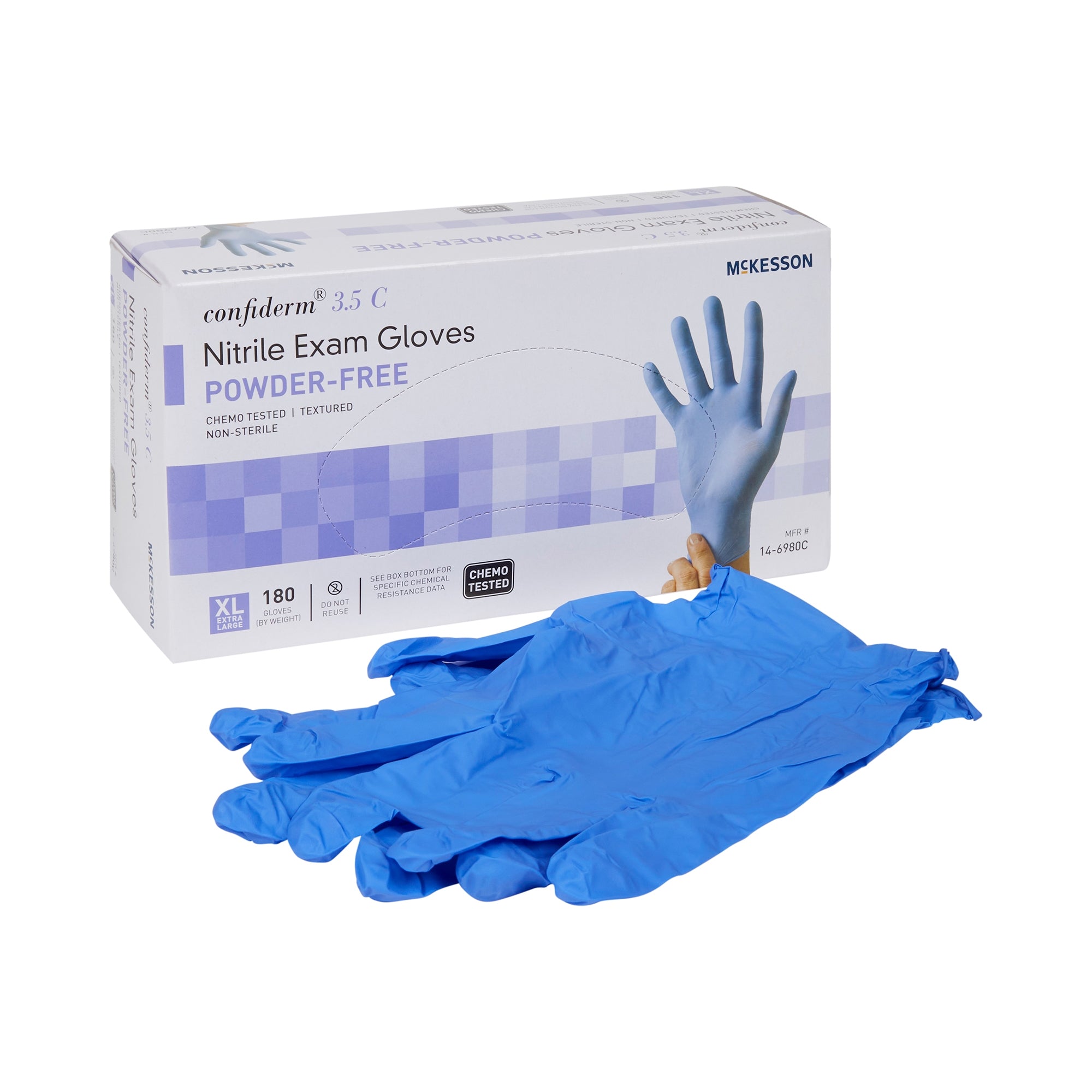McKesson Confiderm 3.5C Nitrile Exam Gloves XL, Blue - Chemo Rated (180ct)