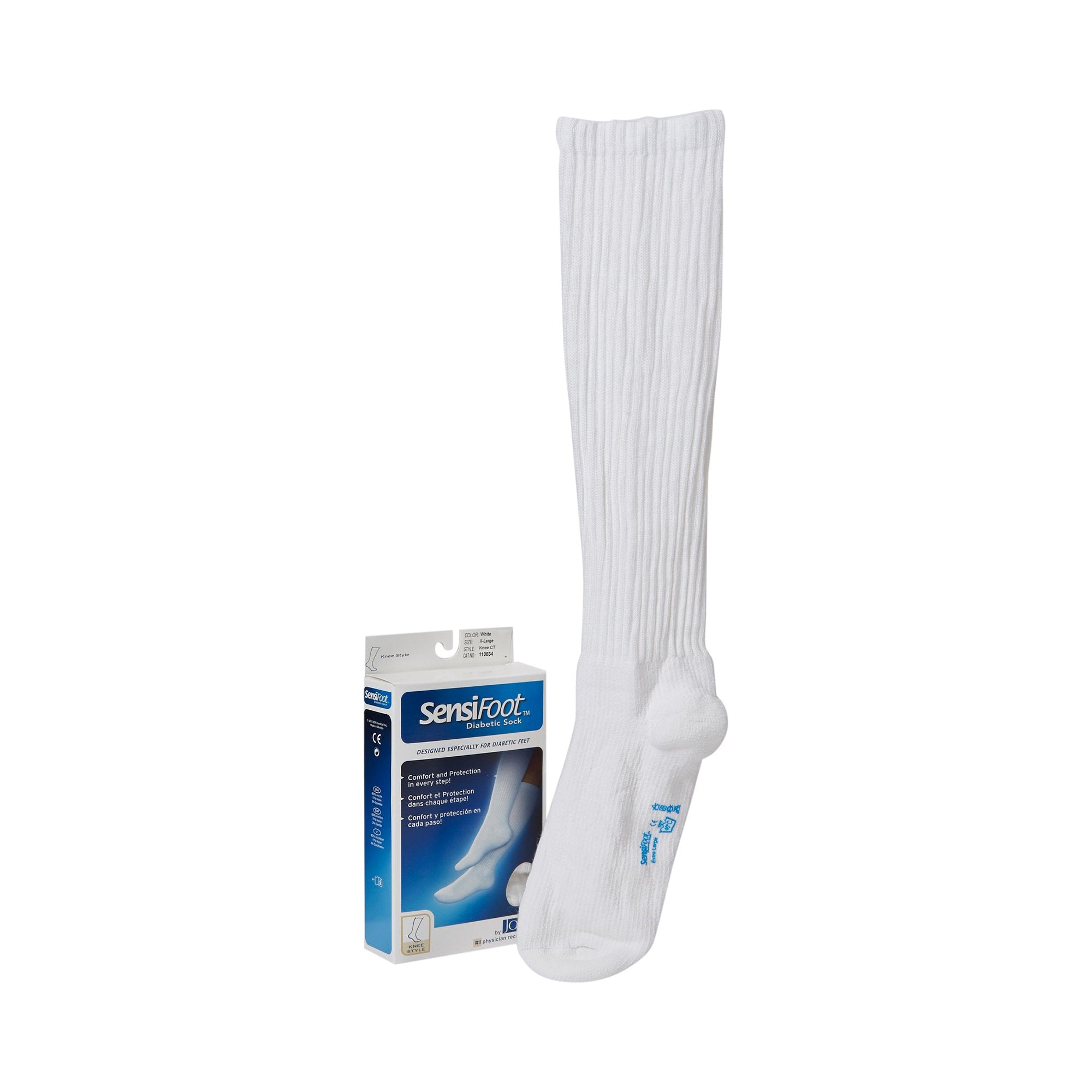 JOBST SensiFoot Diabetic Compression Socks, Knee High, White, Closed Toe, X-Large (1 Unit)