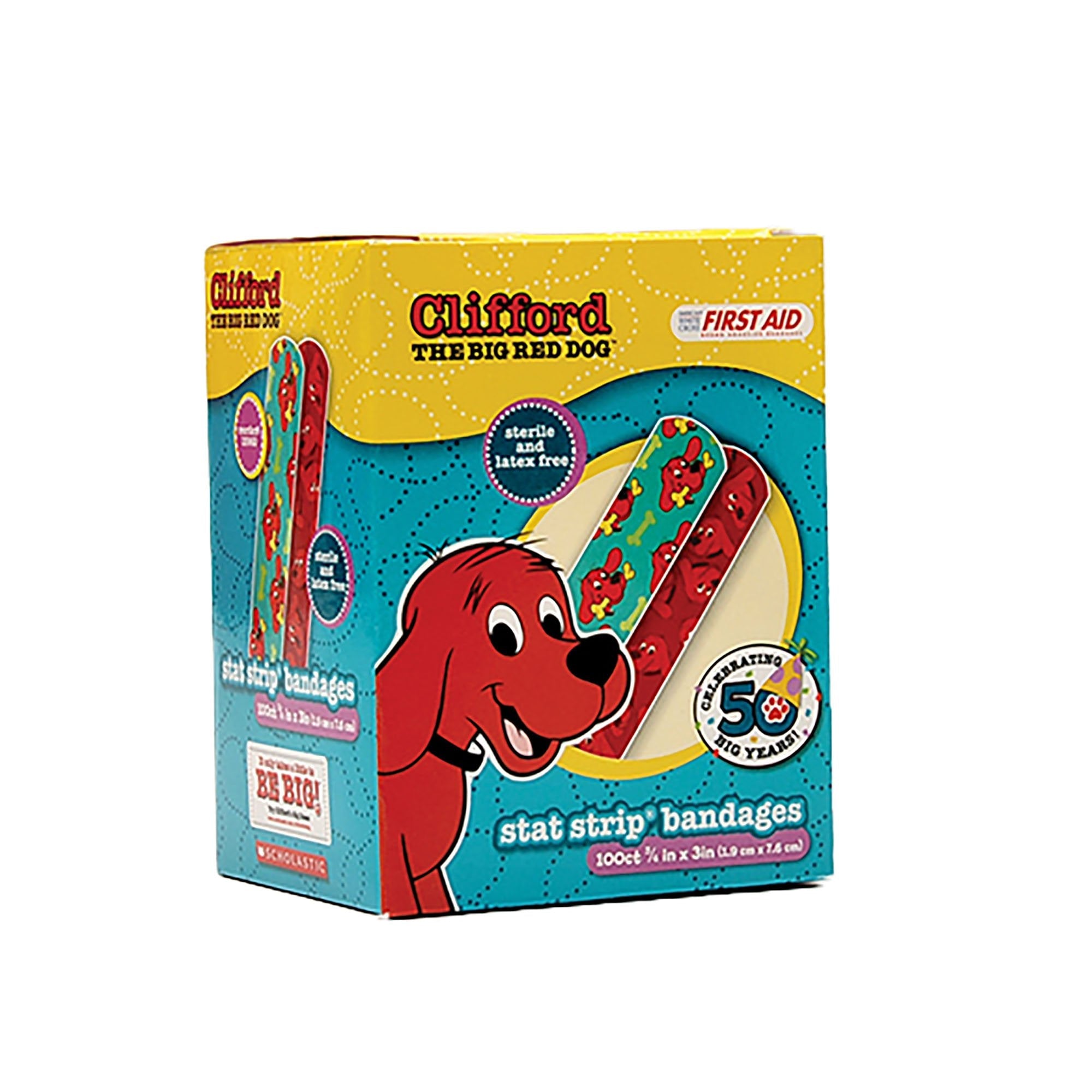 American® White Cross Stat Strip® Clifford the Big Red Dog Adhesive Strip, ¾ x 3 Inch (1 Unit)