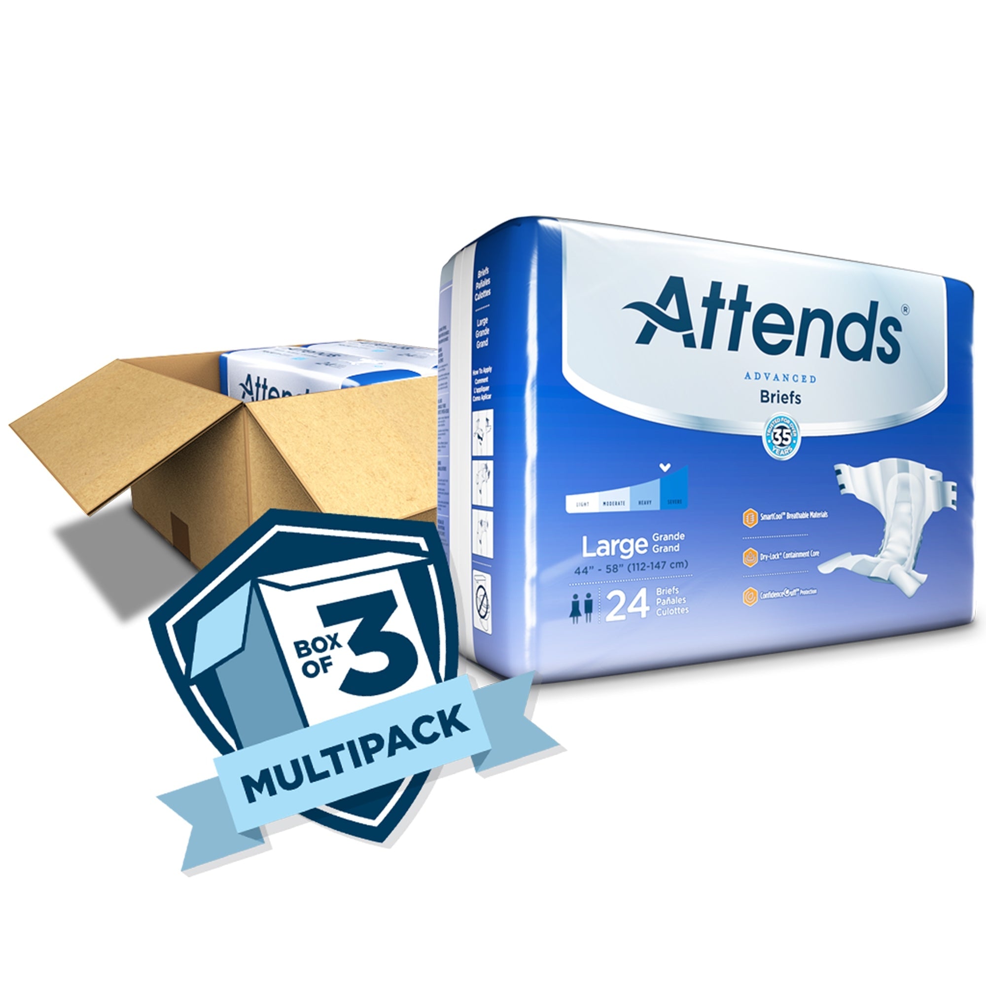 Attends® Advanced Briefs, Large - Unisex Incontinence Aid (24 Pack)