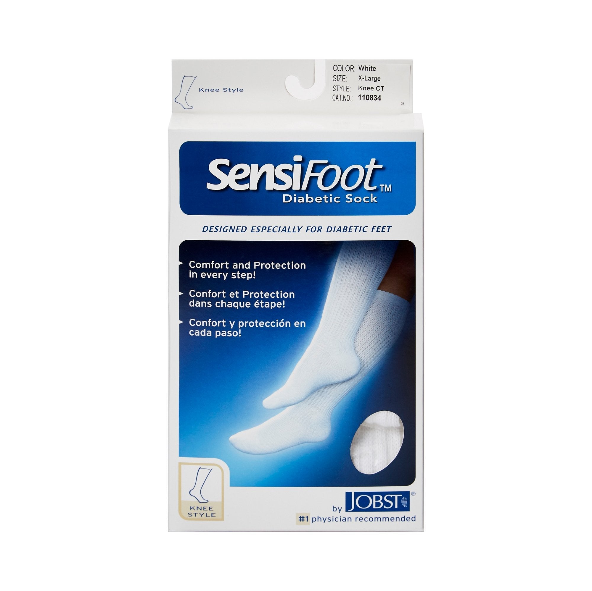 JOBST SensiFoot Diabetic Compression Socks, Knee High, White, Closed Toe, X-Large (1 Unit)