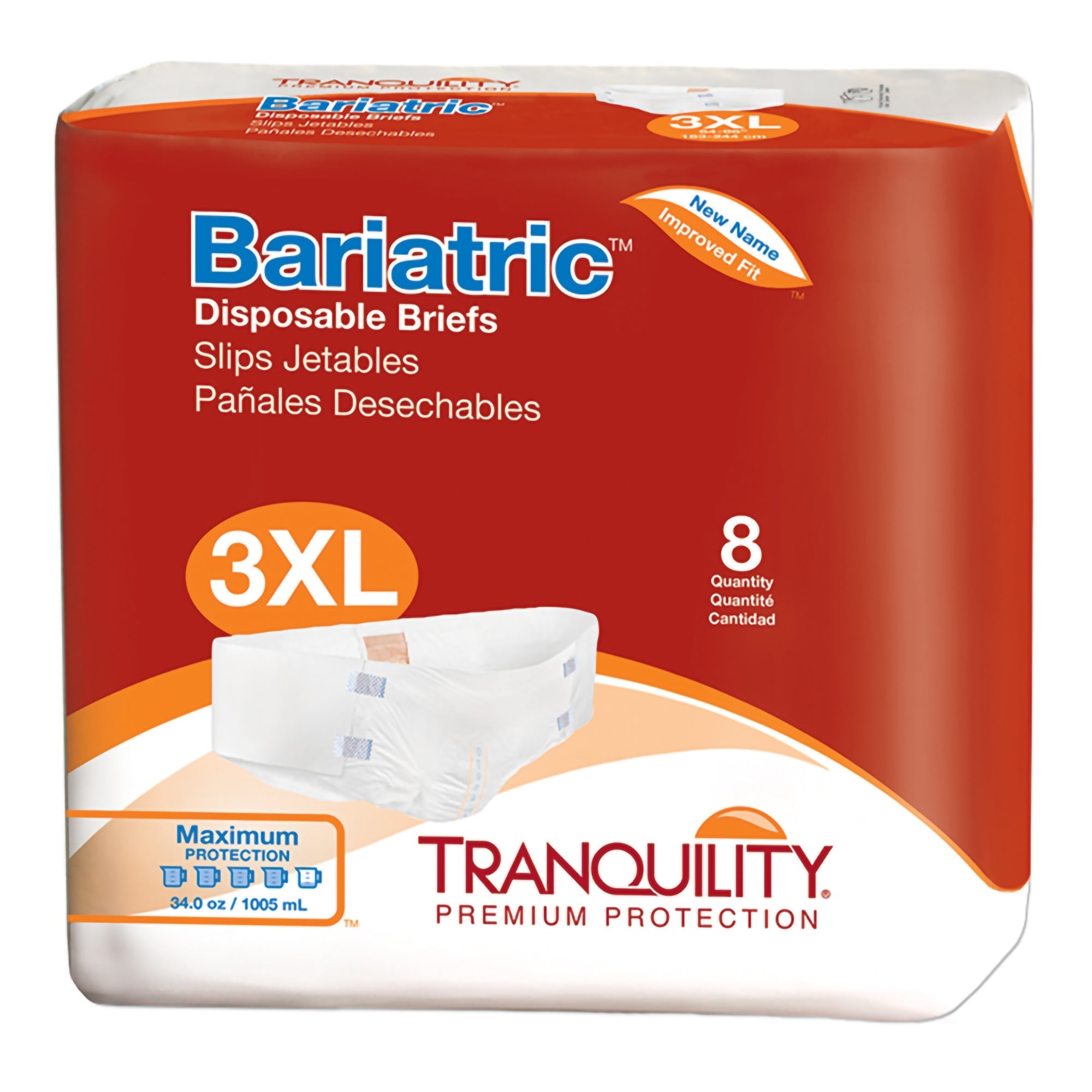 Tranquility® Bariatric 3XL Incontinence Briefs, 34 oz Absorbency - 8 Pack