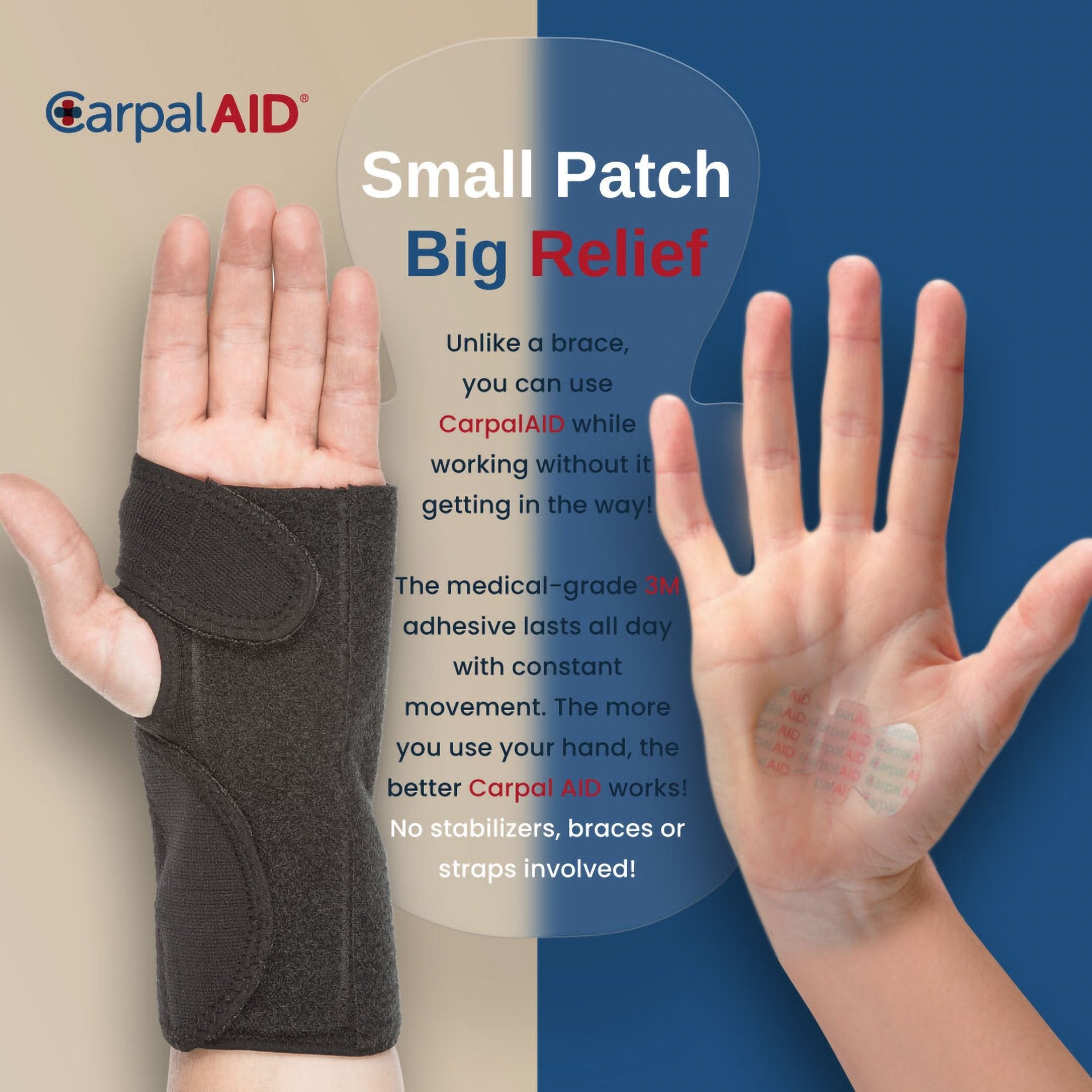 CarpalAid® Patch Hand-Based Carpal Tunnel Support, One Size Fits Most (6 Units)