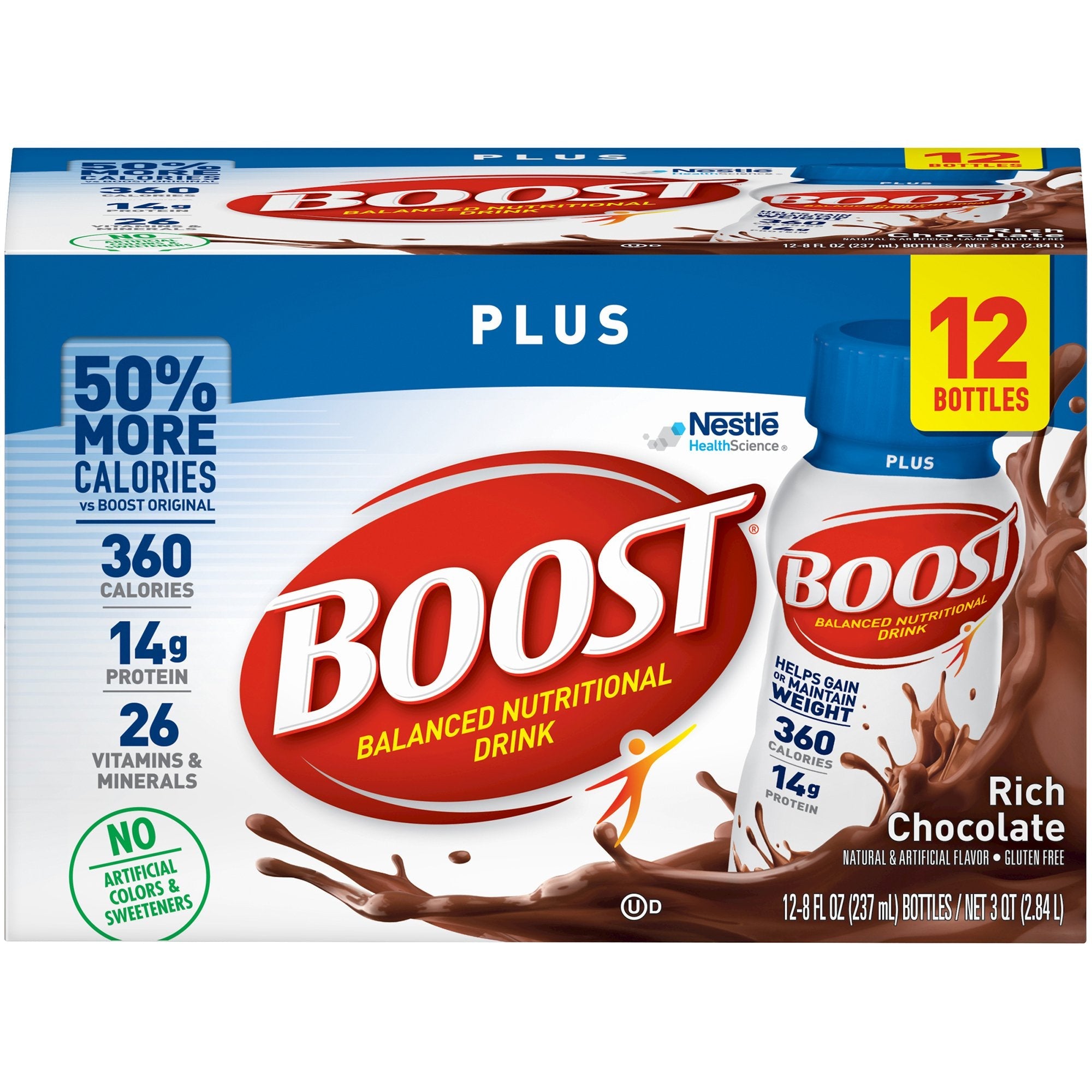 Boost Plus® Chocolate Nutrition Drink, 8oz - Muscle & Bone Support (12 Pack)