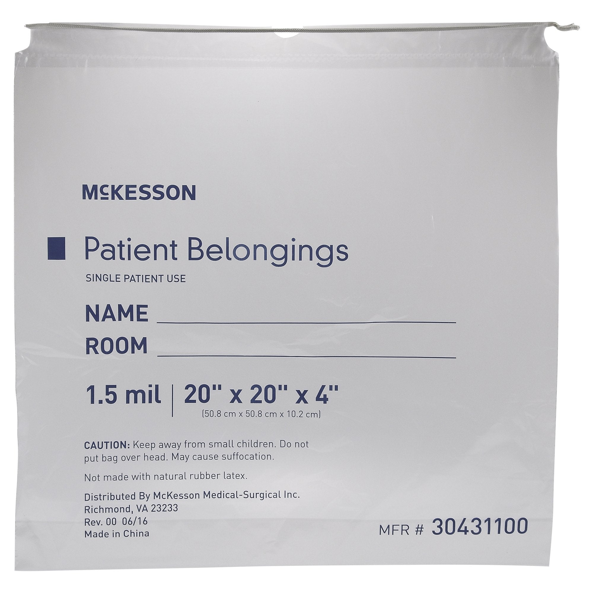McKesson Patient Belongings Bag, Clear (250 Units)