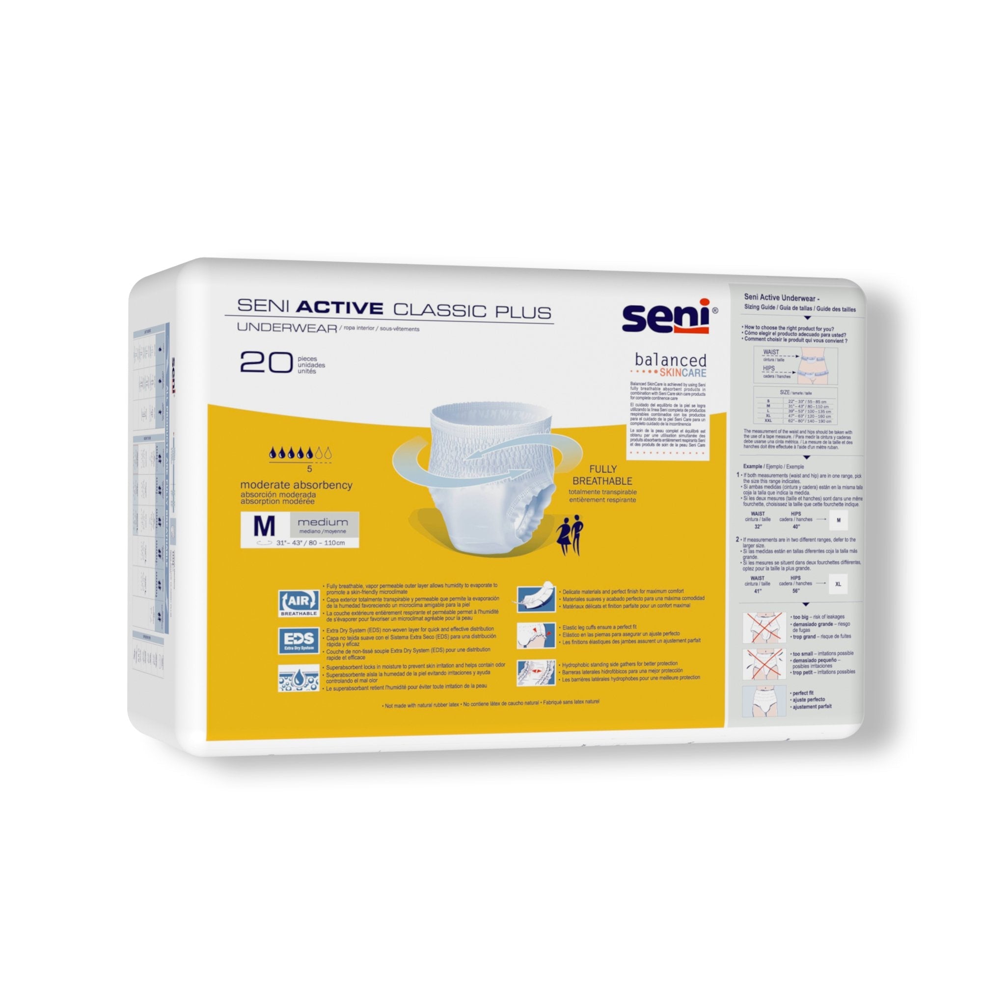 Seni® Active Classic Plus Moderate Absorbent Underwear, Medium (20 Units)