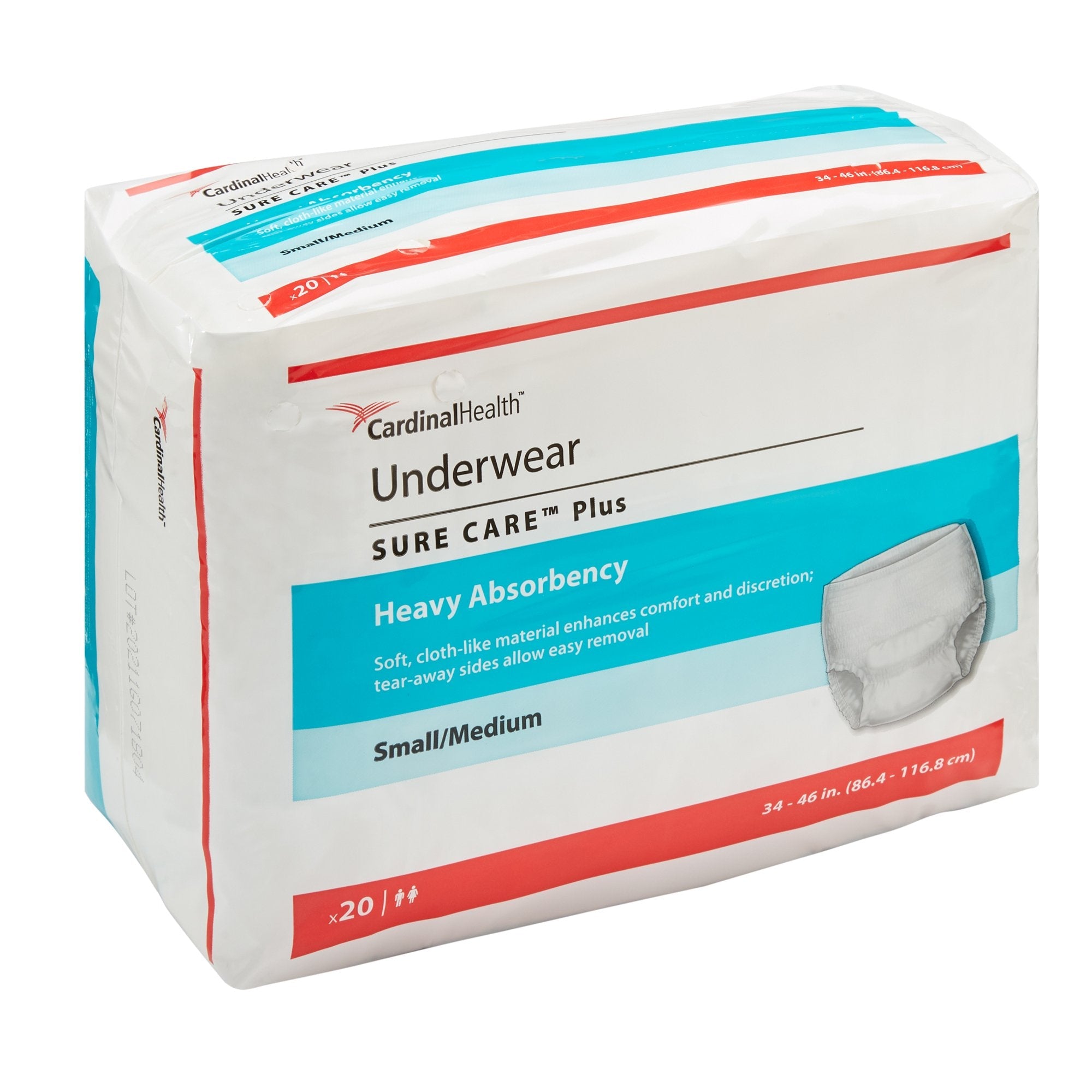 Sure Care™ Plus Medium Absorbent Underwear - 20 Pack, Leak Protection