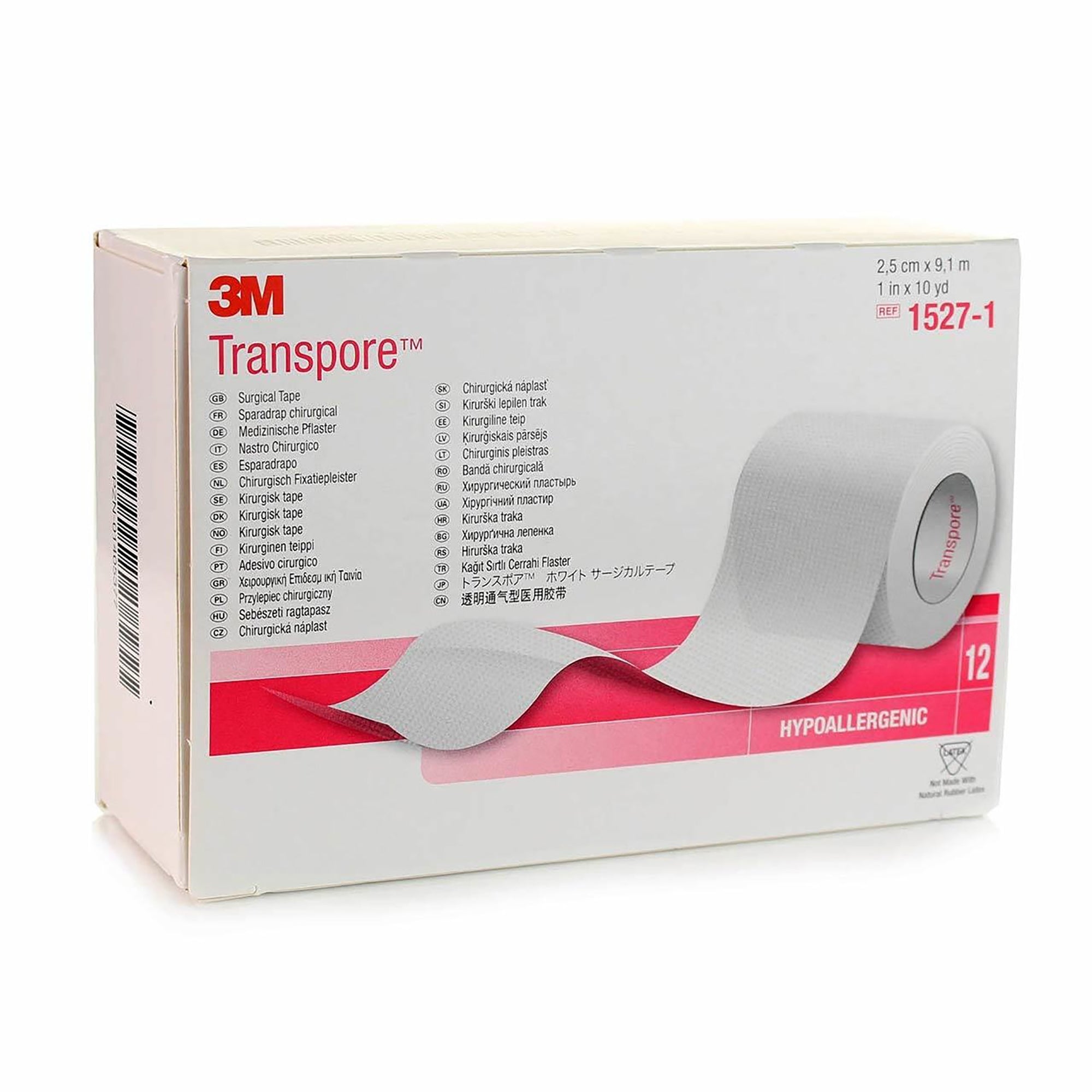 3M Transpore Plastic Medical Tape, 1" x 10yd, Transparent, 12 Pack