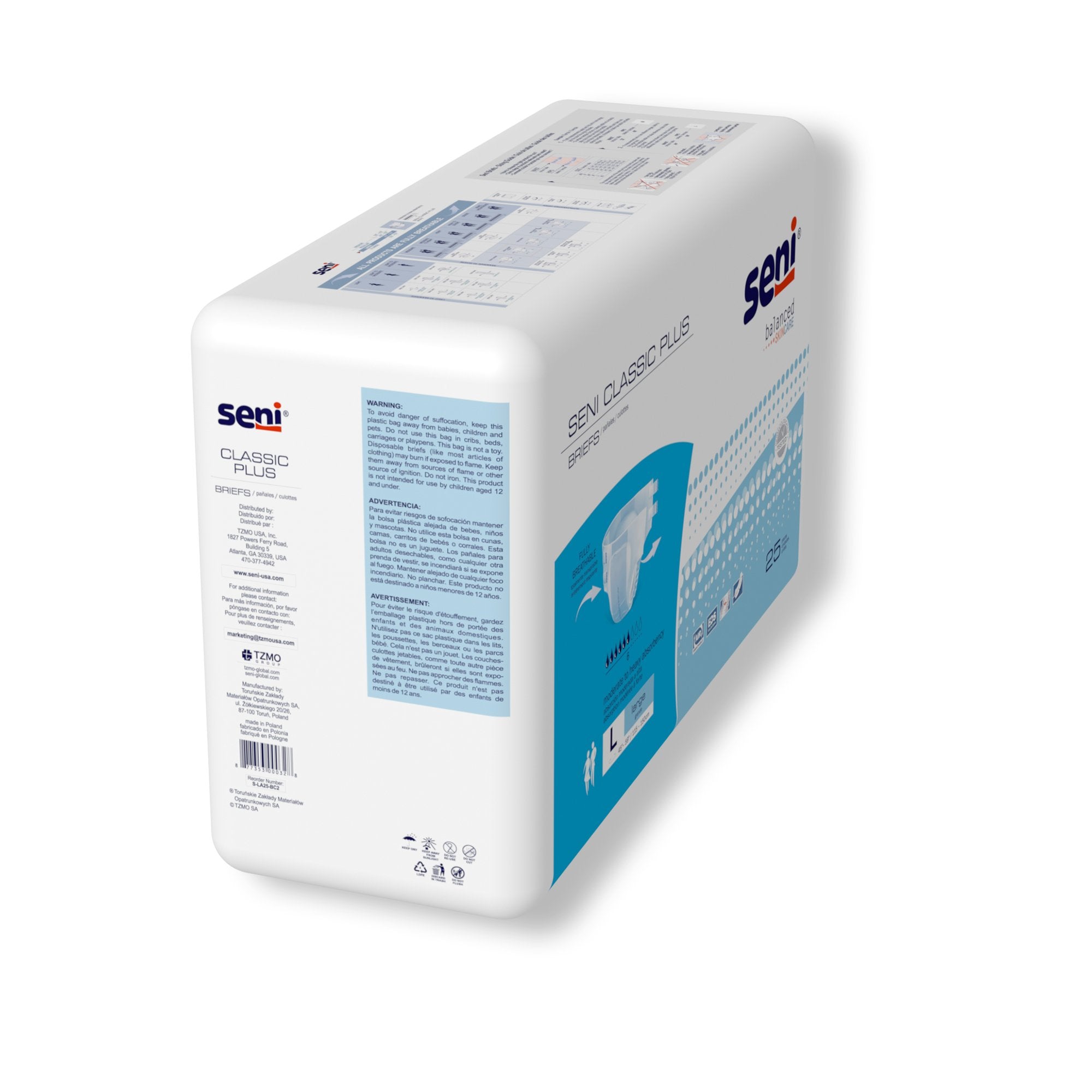 Seni® Classic Plus Moderate to Heavy Incontinence Brief, Large (25 Units)