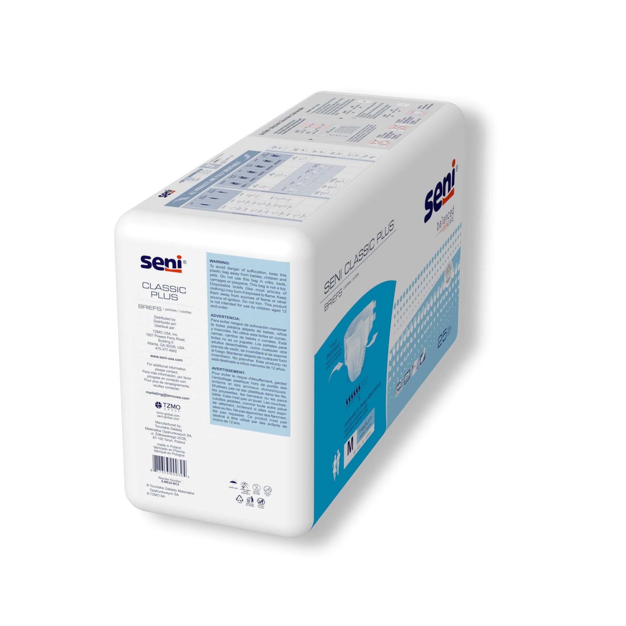 Seni® Classic Plus Moderate to Heavy Absorbency Incontinence Brief, Medium (25 Units)