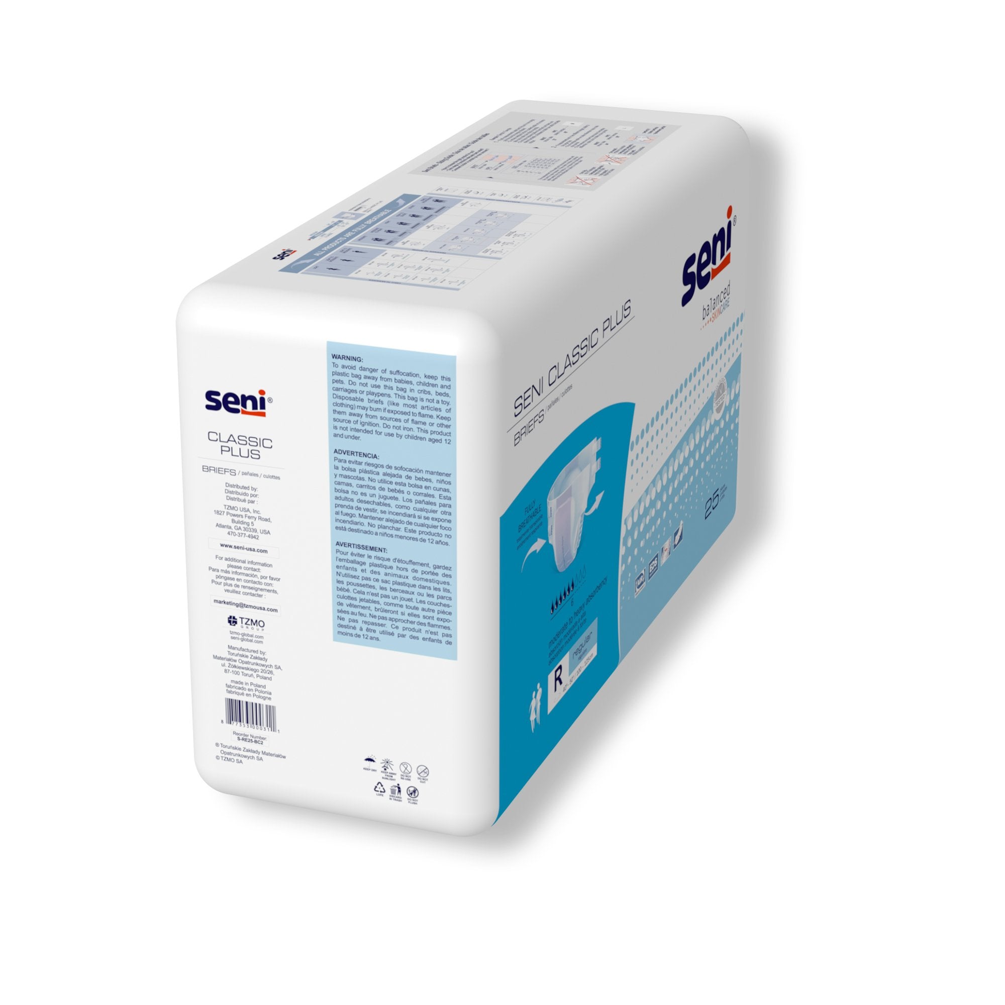 Seni® Classic Plus Moderate to Heavy Absorbency Incontinence Brief, Regular (25 Units)