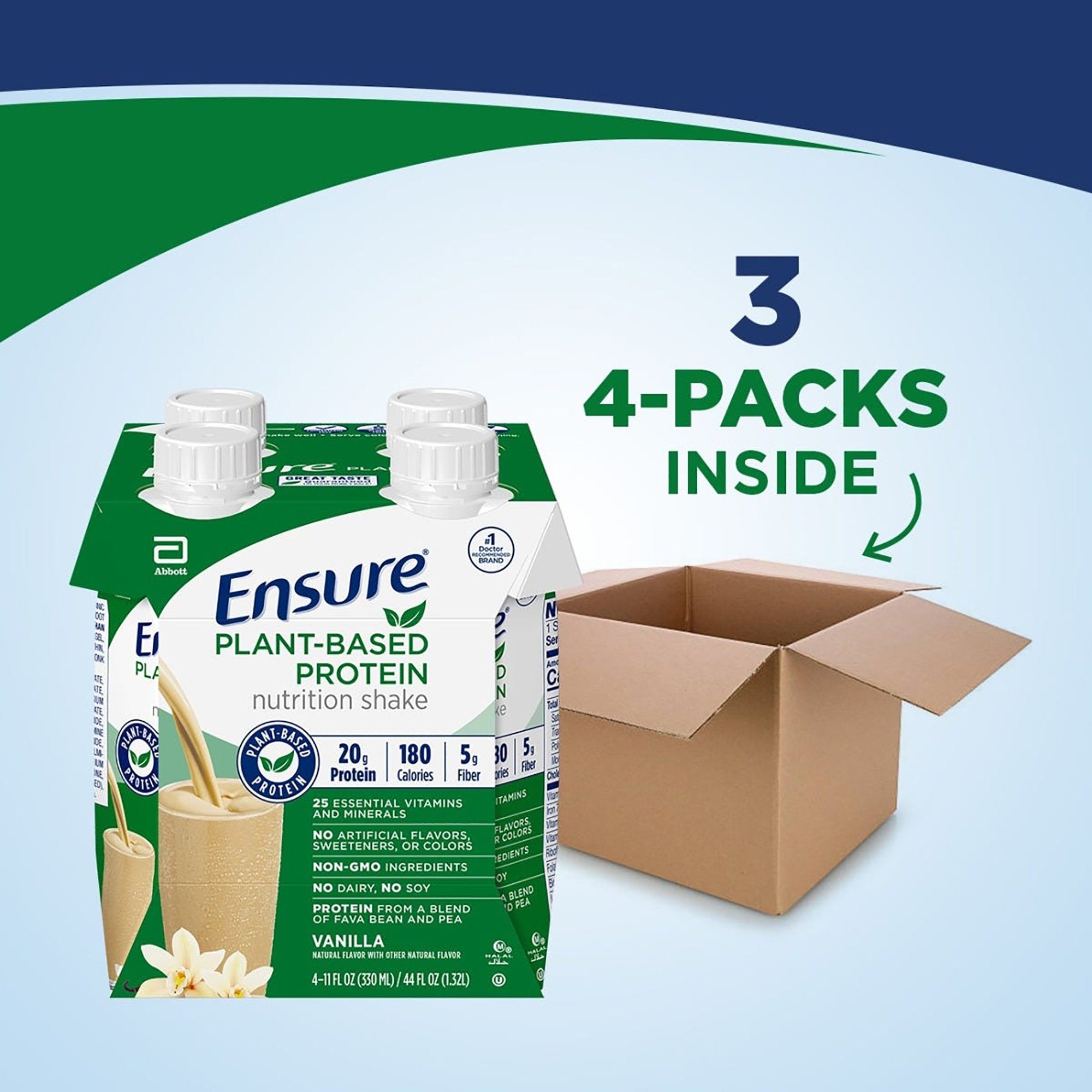Ensure® Plant Based Protein Nutrition Shake, Vanilla, 11-ounce carton (4 Units)