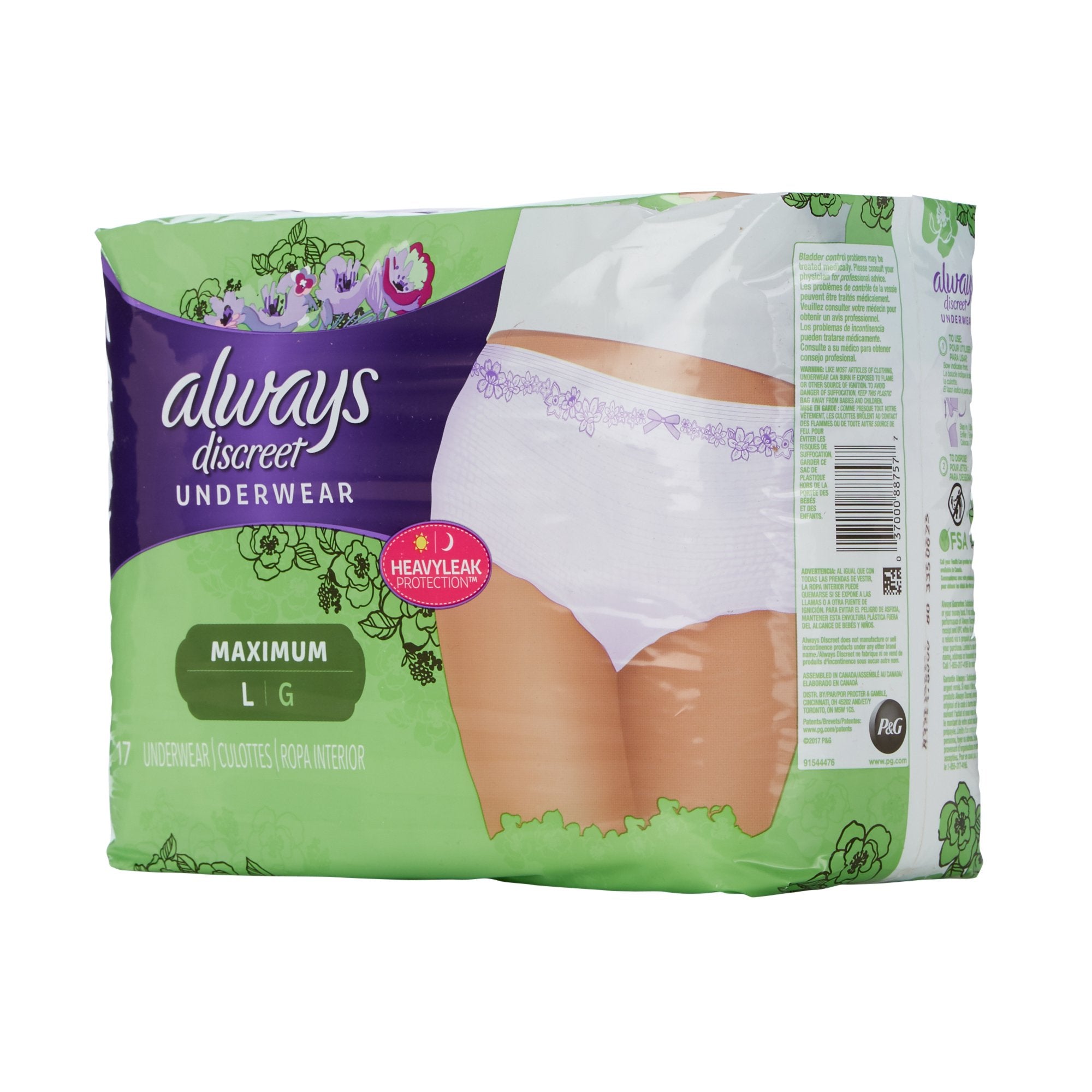 Always® Discreet Maximum Absorbent Underwear, Large (17 Units)