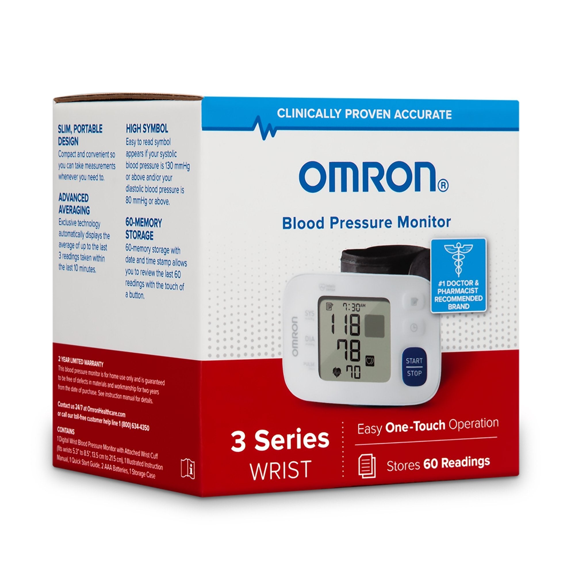 Omron 3 Series Digital Blood Pressure Wrist Unit, Automatic Inflation, Adult, Large Cuff (1 Unit)