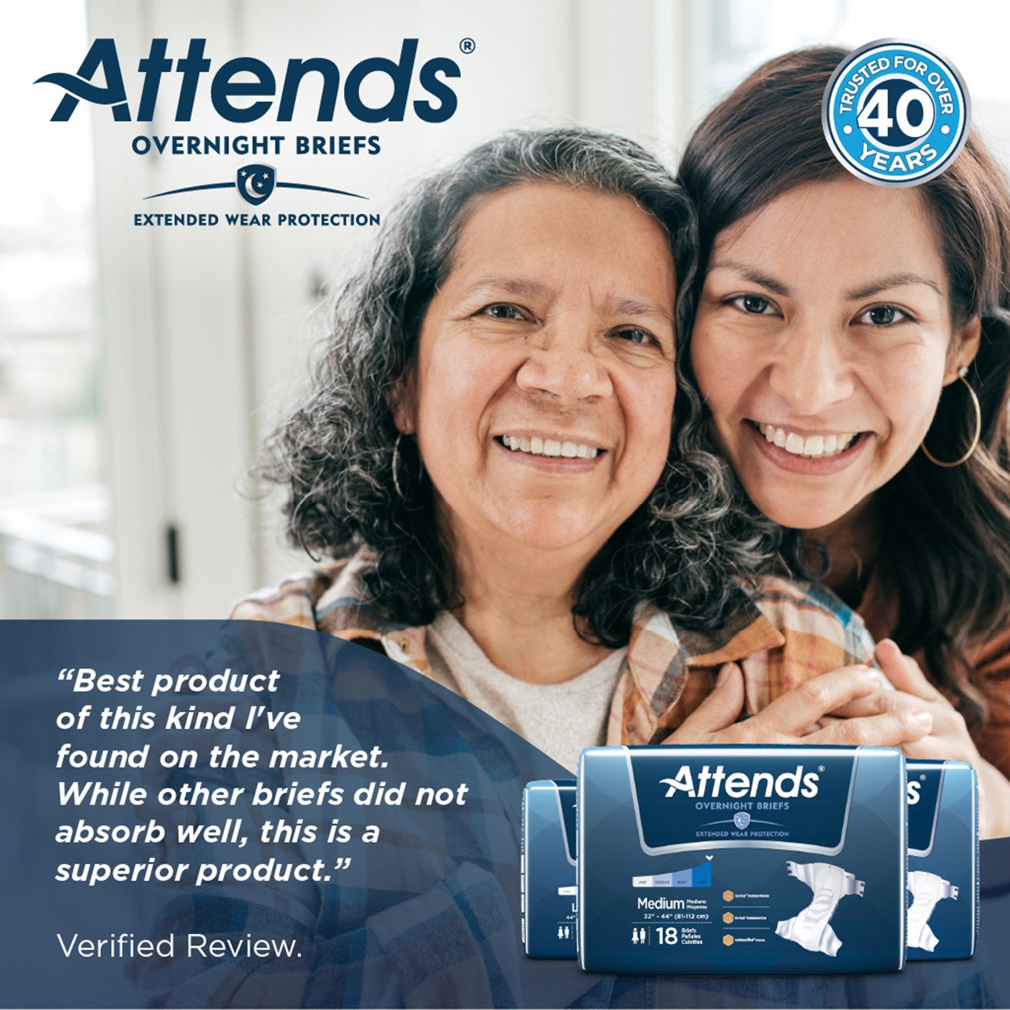 Attends® Briefs with Overnight Protection, Medium (18 Units)