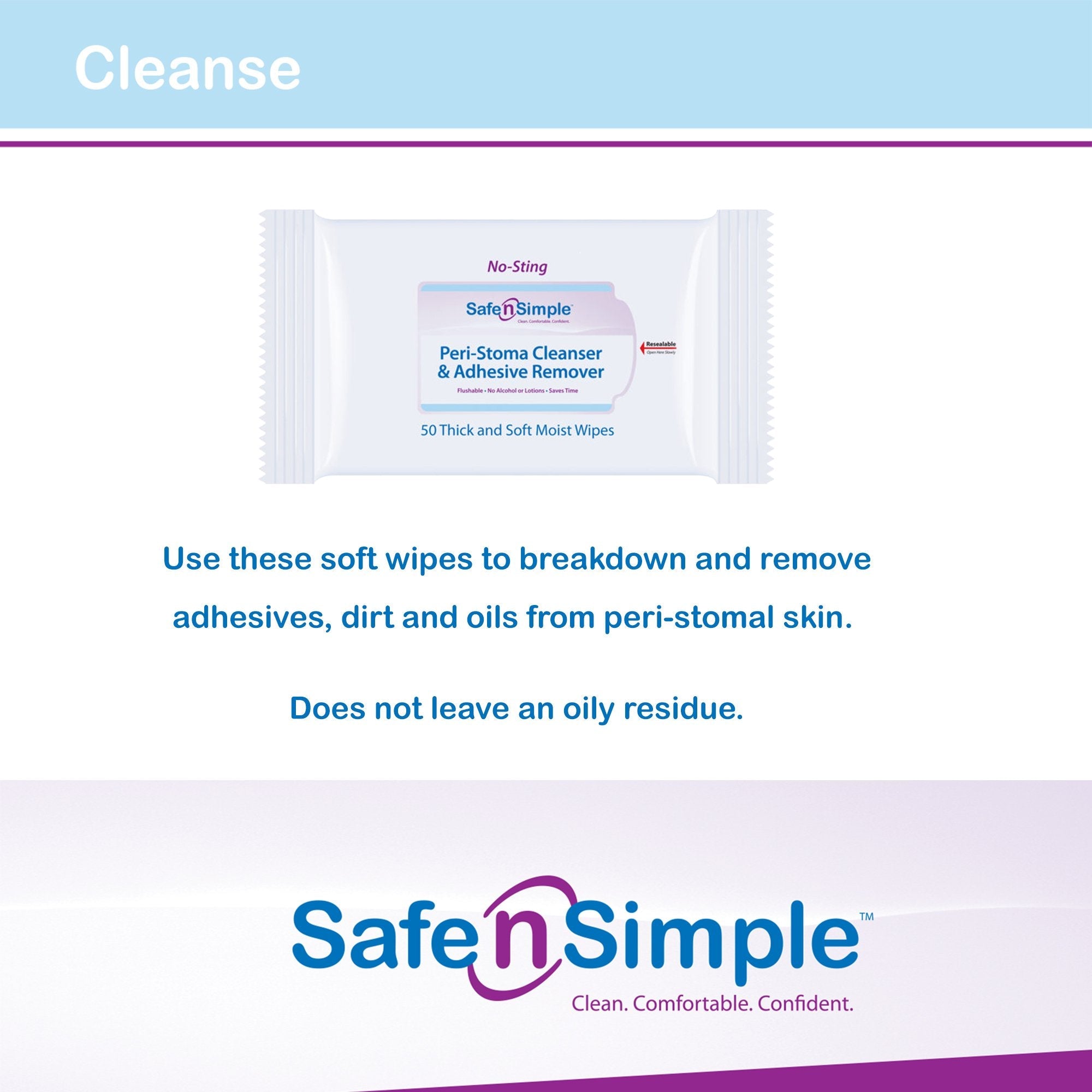 Safe n Simple™ Adhesive Remover Wipes (50 Units)