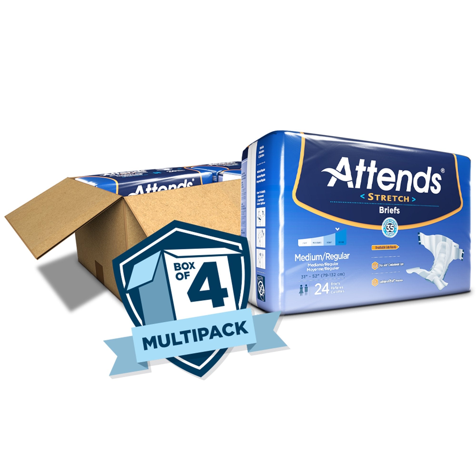 Attends® Stretch Briefs, Medium / Regular (24 Units)