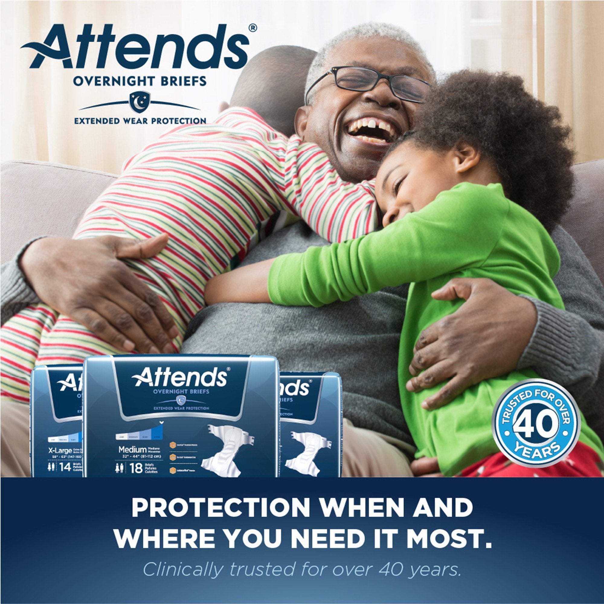 Attends® Briefs with Overnight Protection, Medium (18 Units)
