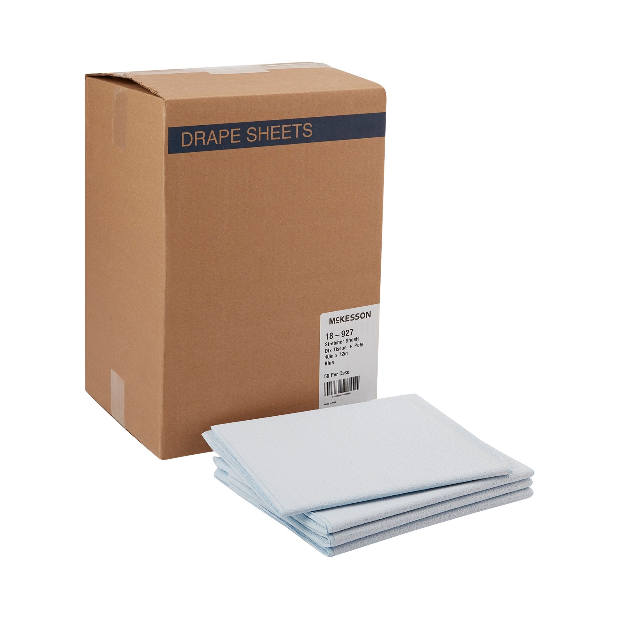 McKesson Blue Flat Stretcher Sheet, 40 x 72 Inch (50 Units)