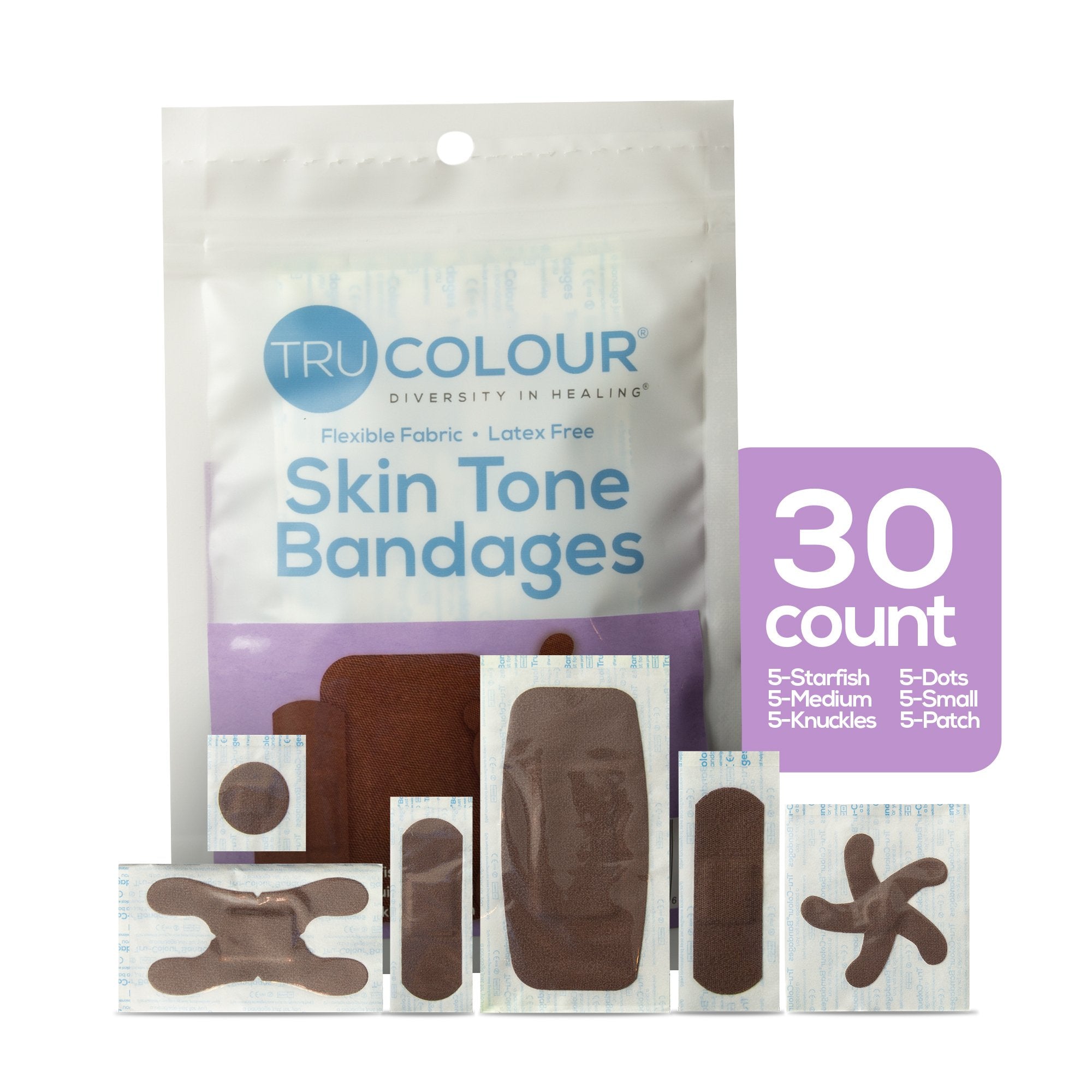 TruColour® Dark Brown Adhesive Strips, Assorted Shapes and Sizes (30 Units)