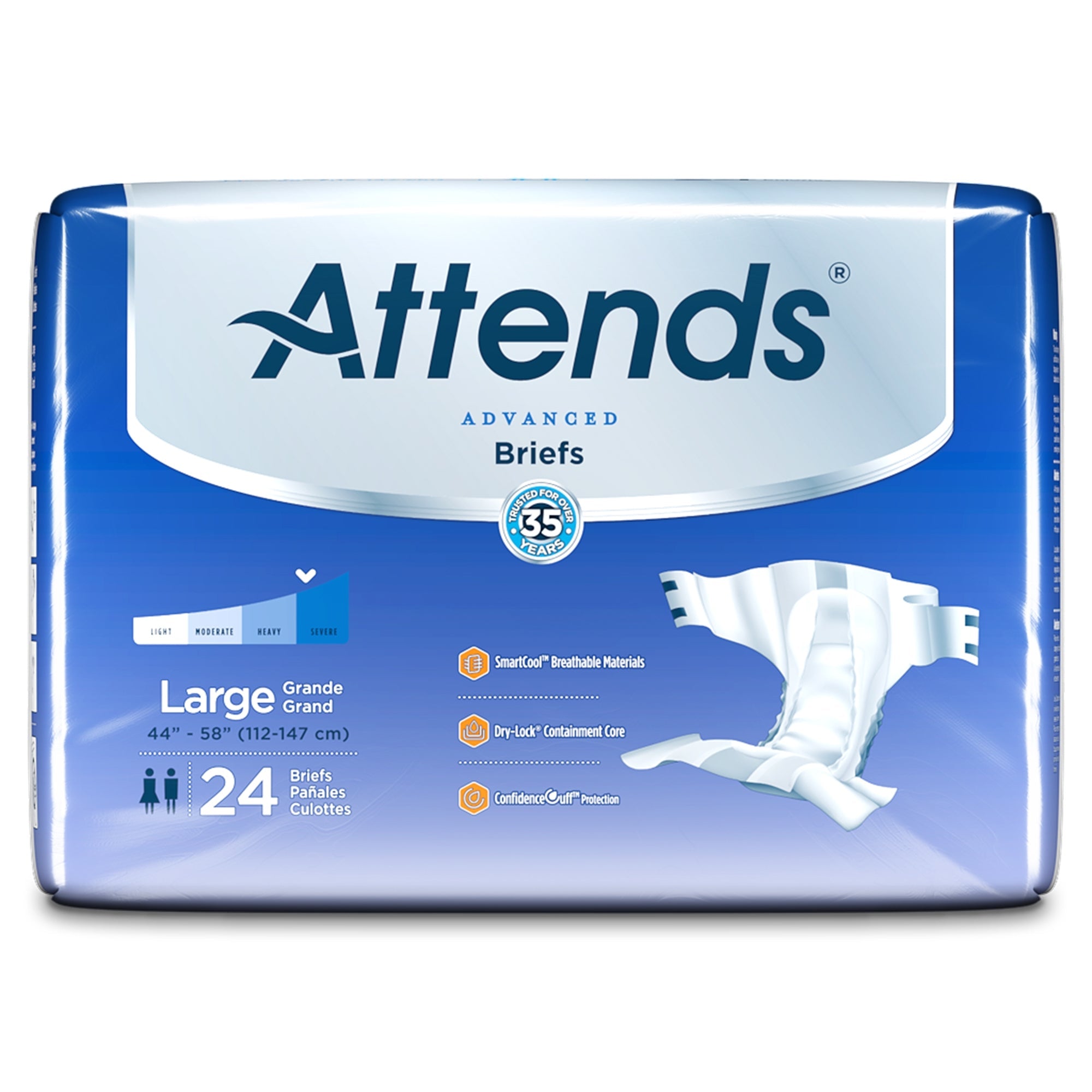 Attends® Advanced Briefs, Large - Unisex Incontinence Aid (24 Pack)