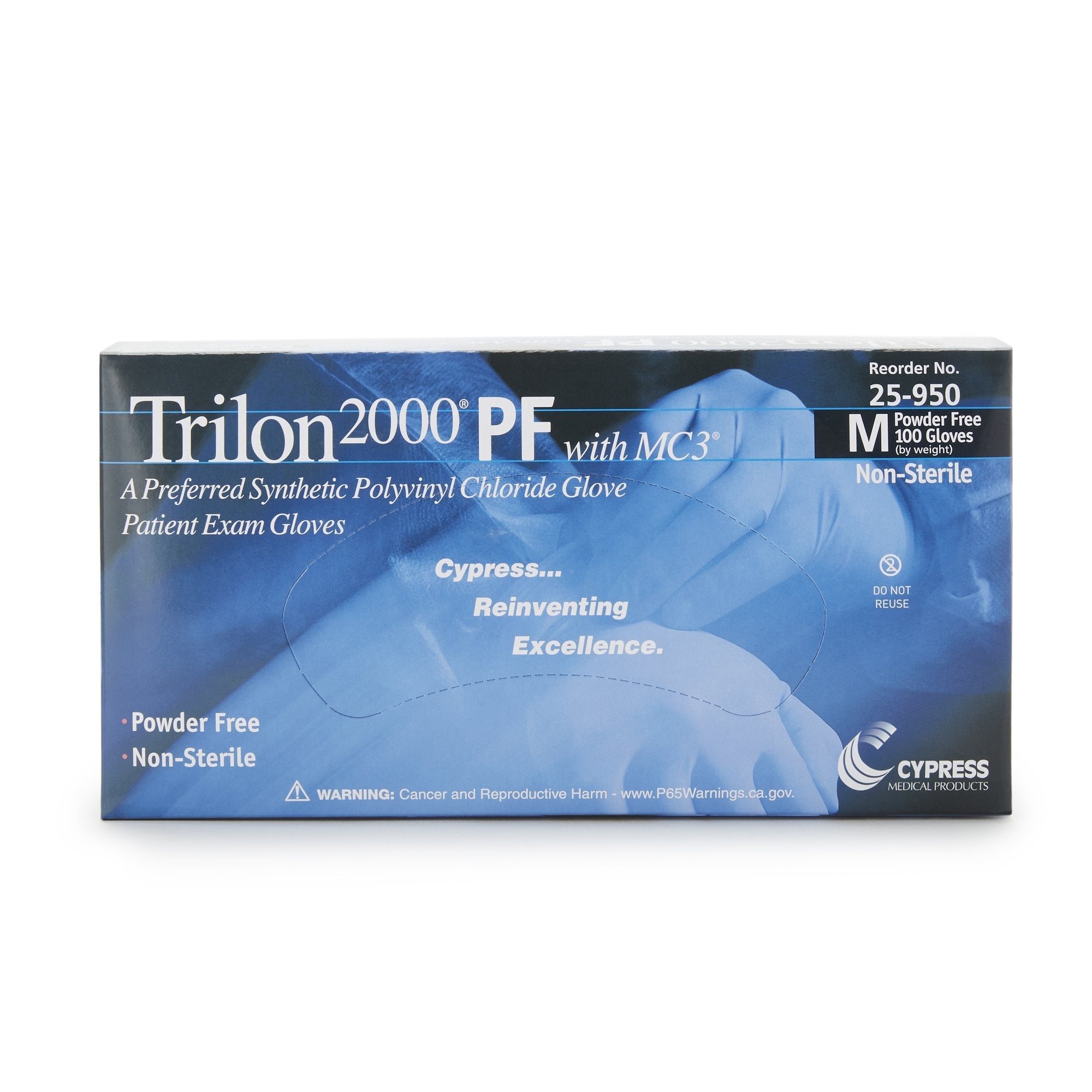 Trilon 2000® PF with MC3® Stretch Vinyl Standard Cuff Length Exam Glove, Medium, Ivory (100 Units)