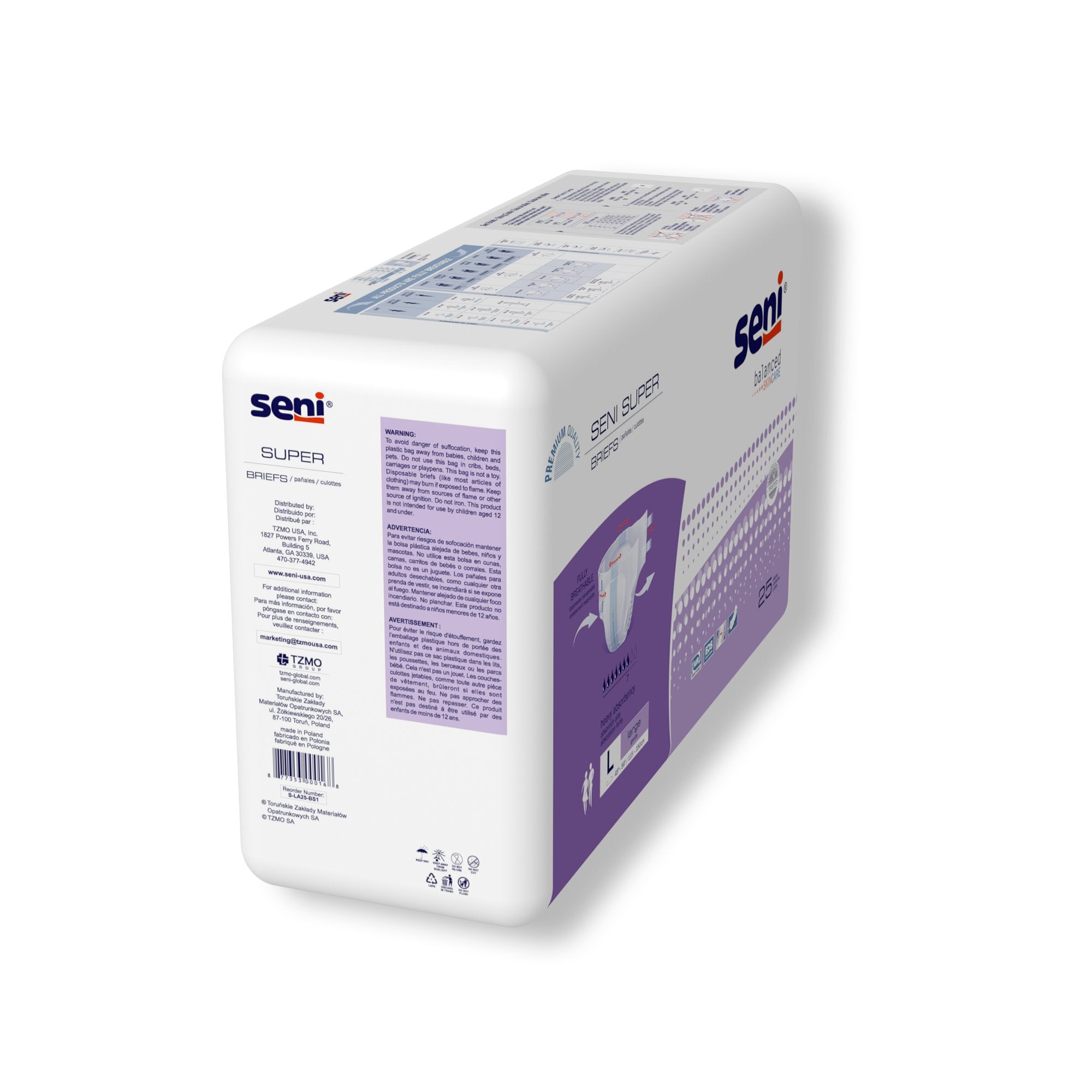 Seni® Super Heavy Absorbency Incontinence Brief, Large (25 Units)