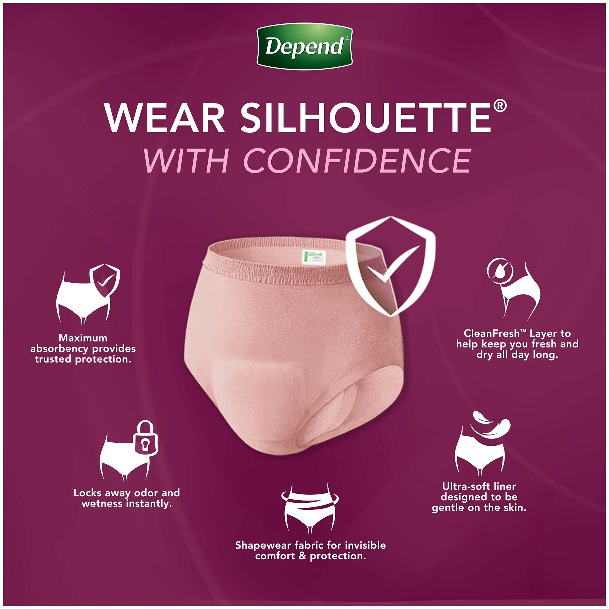 Depend® Silhouette® Classic Women's Underwear, X-Large, Pink, 10 ct. (10 Units)
