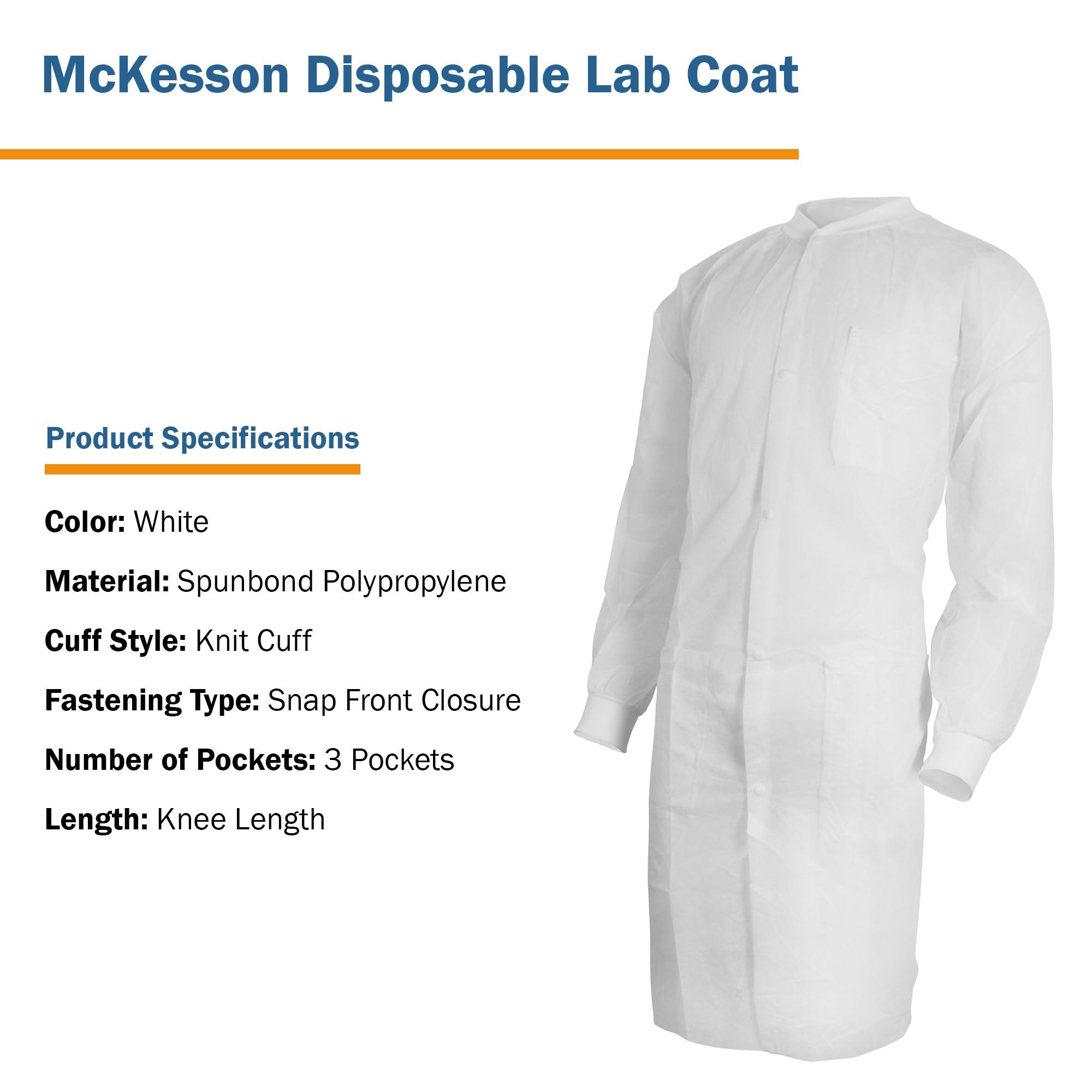 McKesson Lab Coat, Small / Medium, White (30 Units)