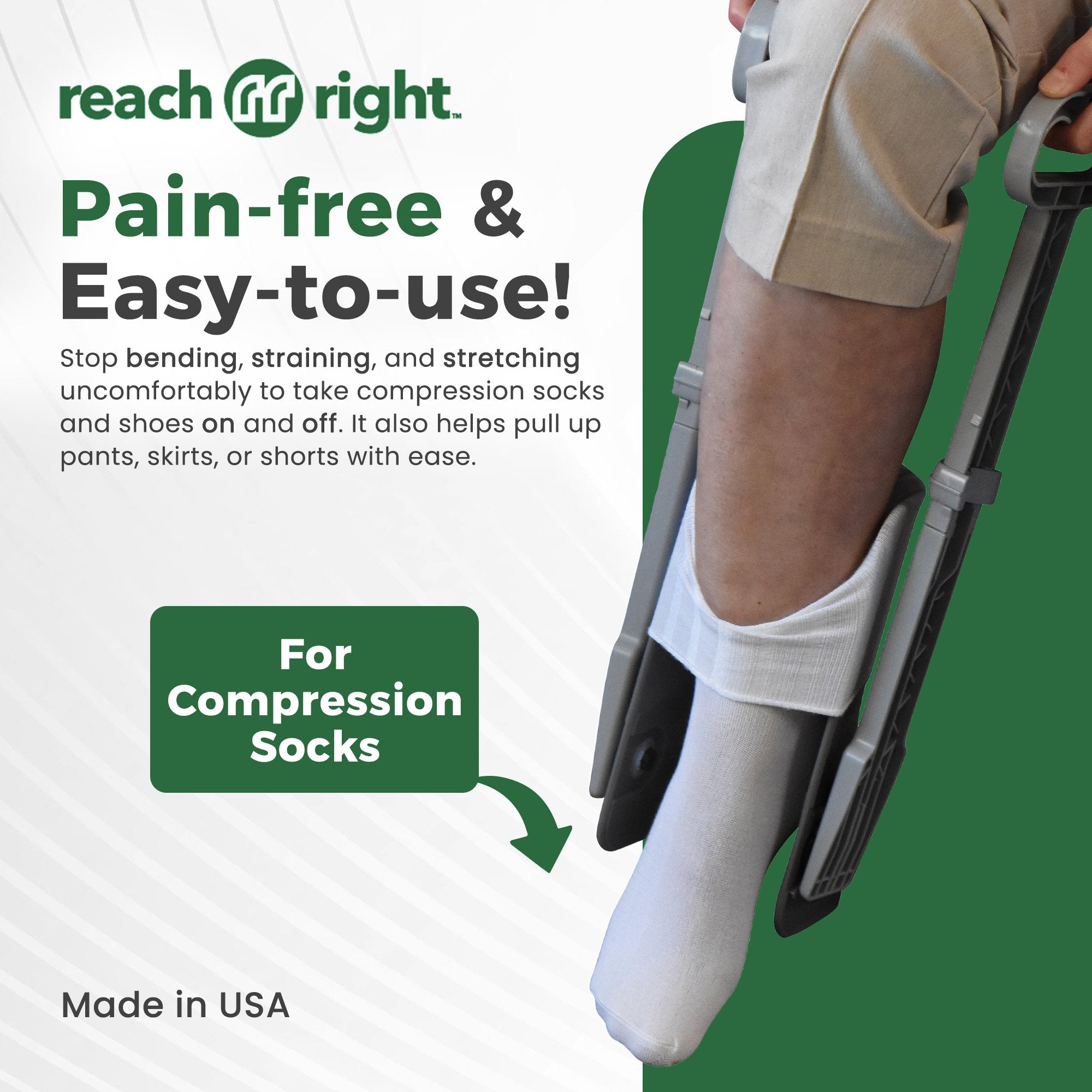 Reach Right Compression Sock Aid Device, Long Shoe Horn, Dressing Hook (8 Units)