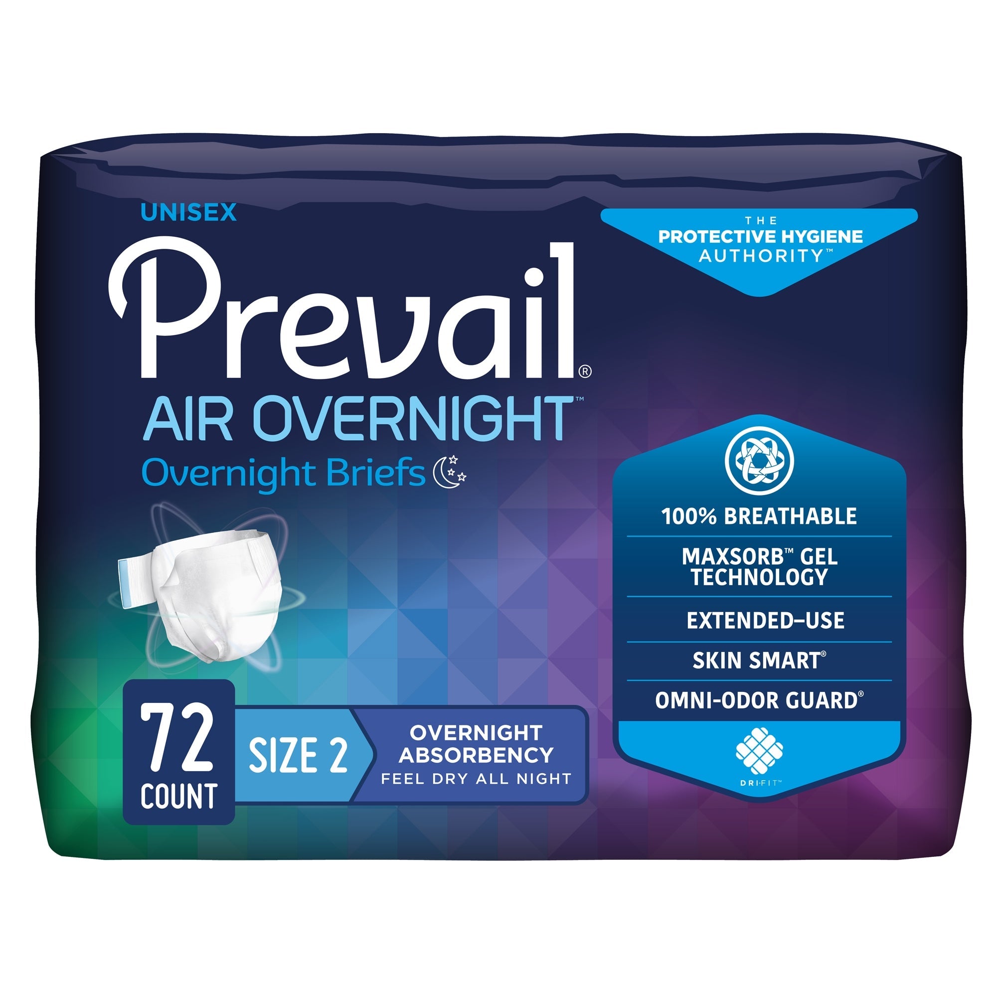 Prevail AIR Overnight Adult Incontinence Briefs, Size 2, Large, Heavy Absorbency