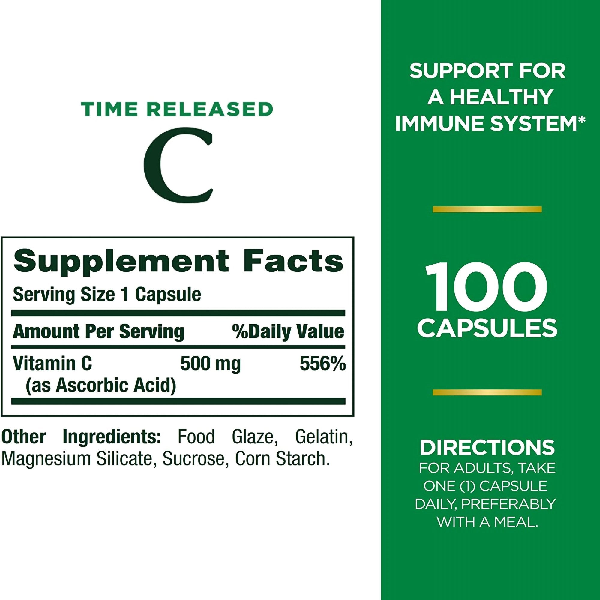 Vitamin C Supplement Nature's Bounty® 500 mg Strength Capsule 100 per Bottle (1 Unit)