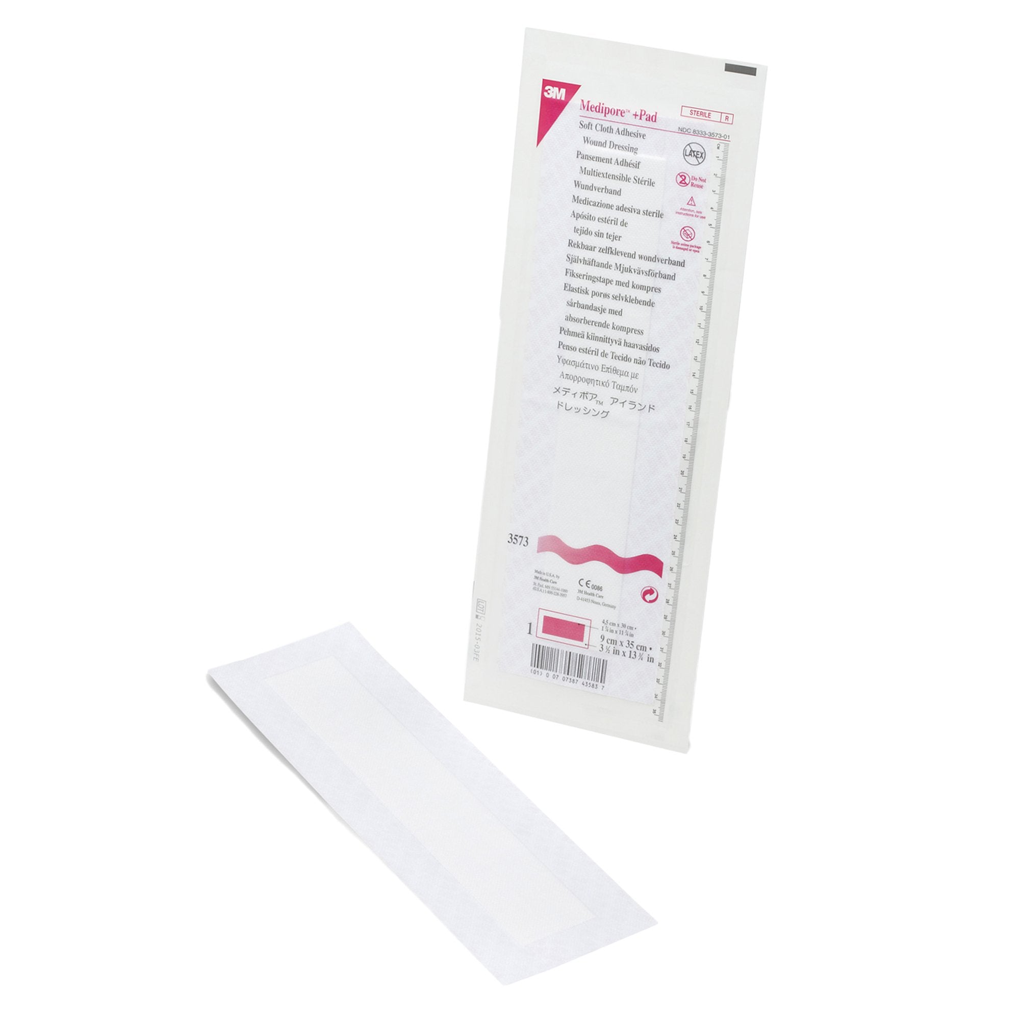 3M™ Medipore™ + Pad Soft Cloth Adhesive Dressing, 3½ x 13¾ Inch (25 Units)