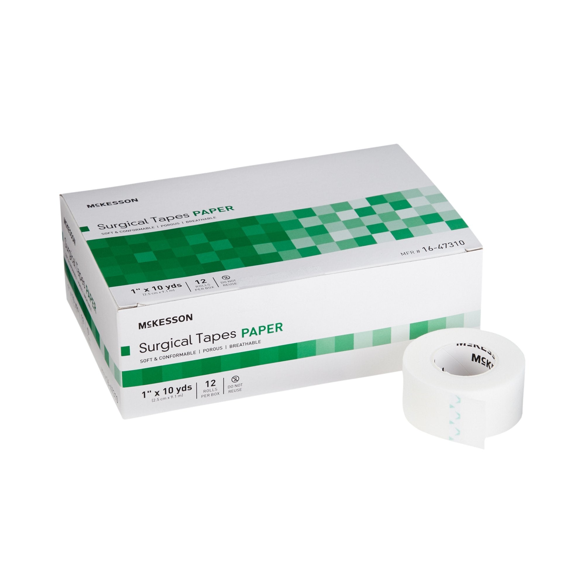McKesson Hypoallergenic Paper Medical Tape, 1"x10yd, White - 12 Pack