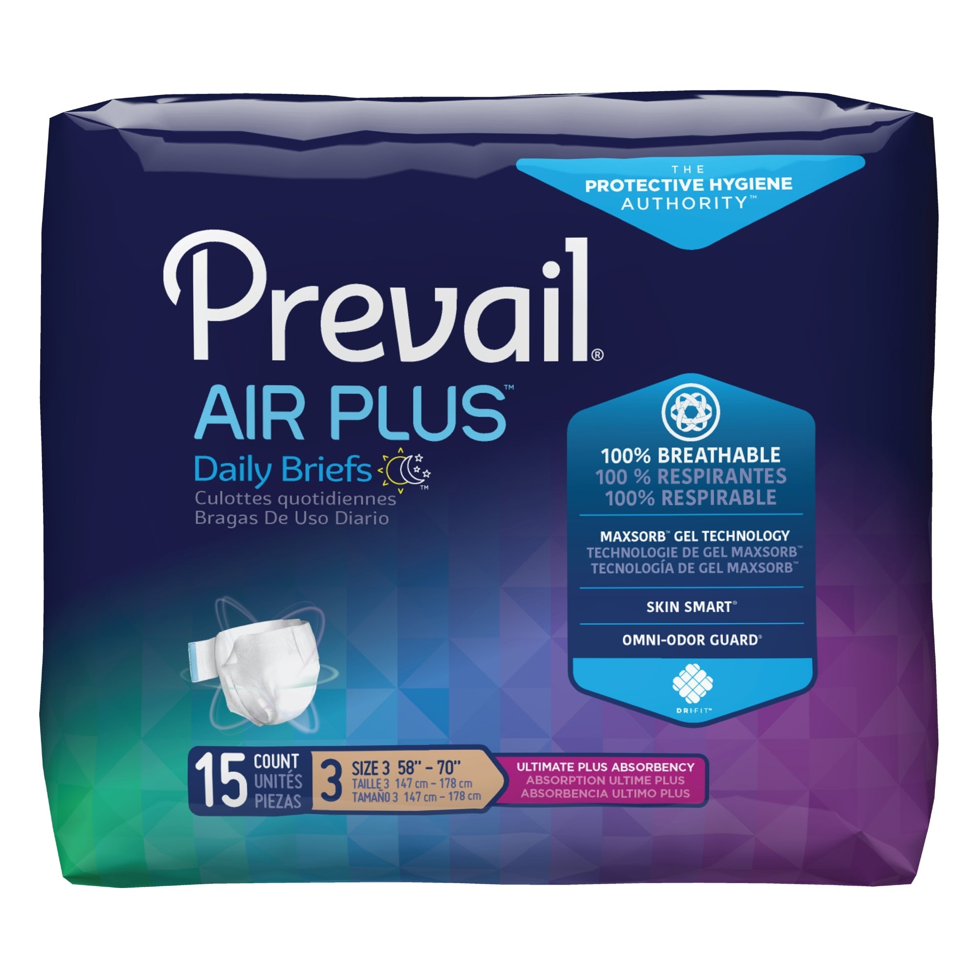 Prevail® Air Plus™ Size 3 Daily Briefs: Breathable Comfort for Adults