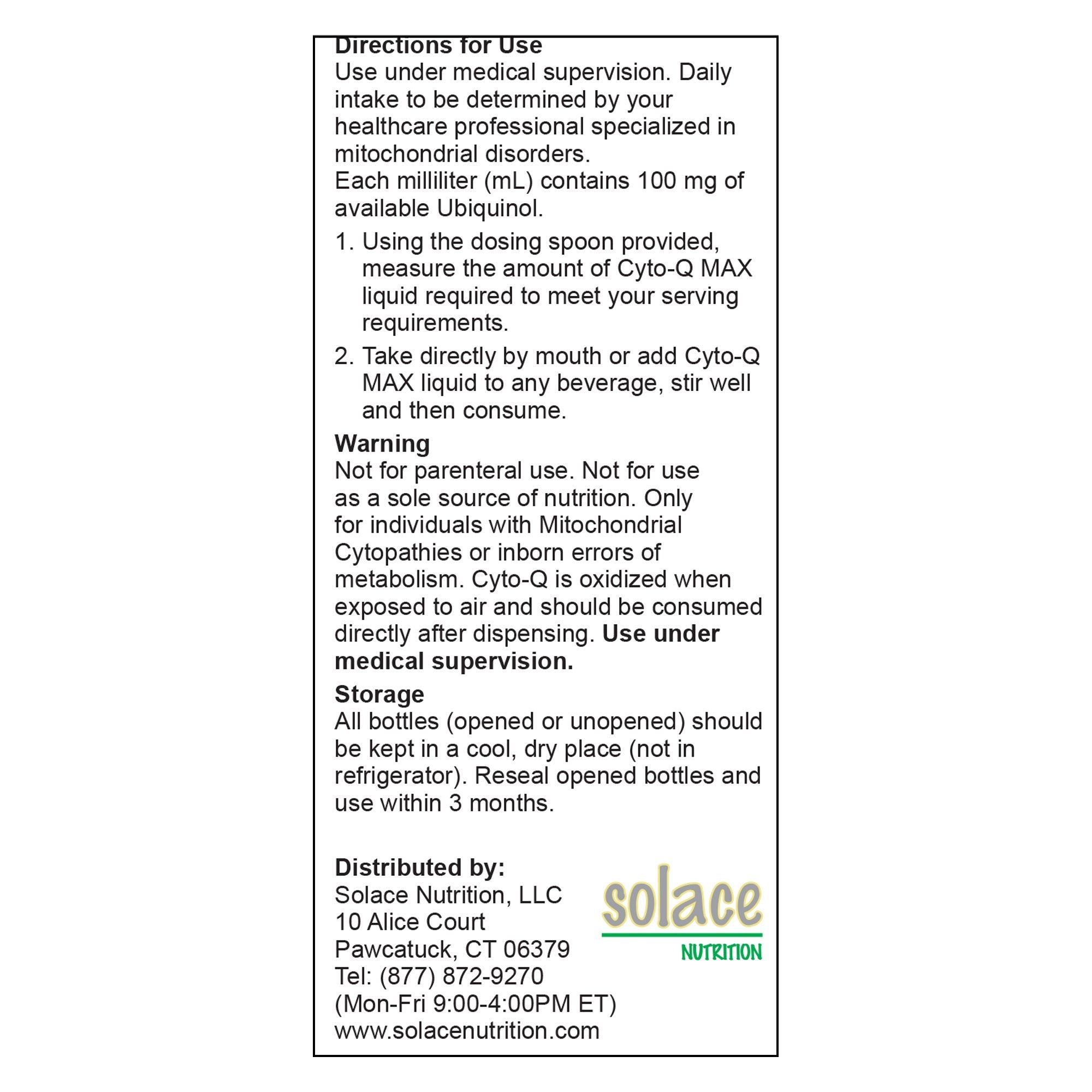 Cyto-Q™ MAX Concentrated Ubiquinol Medical Food, 5.7-ounce bottle (1 Unit)