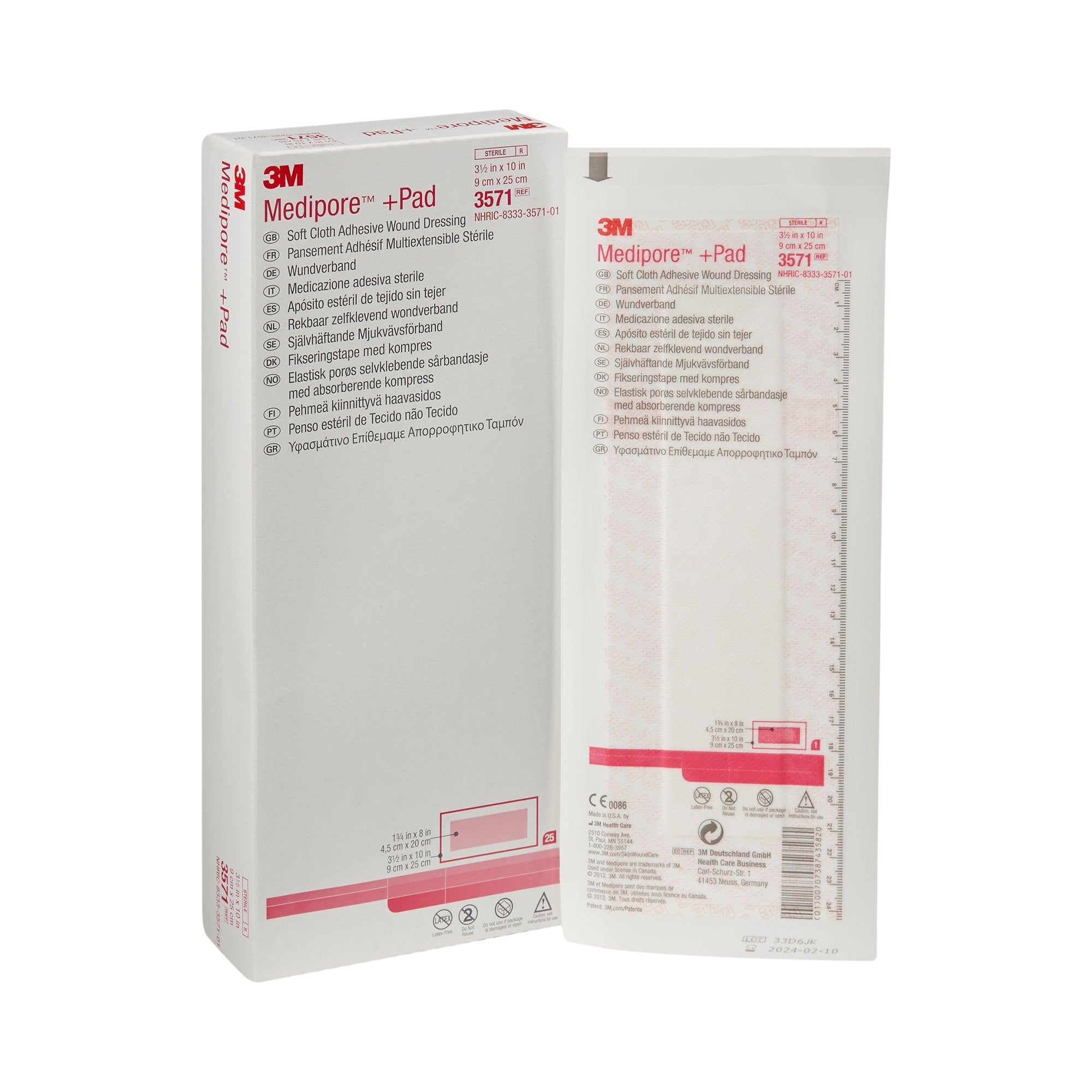 3M™ Medipore™ + Pad Soft Cloth Adhesive Dressing, 3½ x 10 Inch (25 Units)