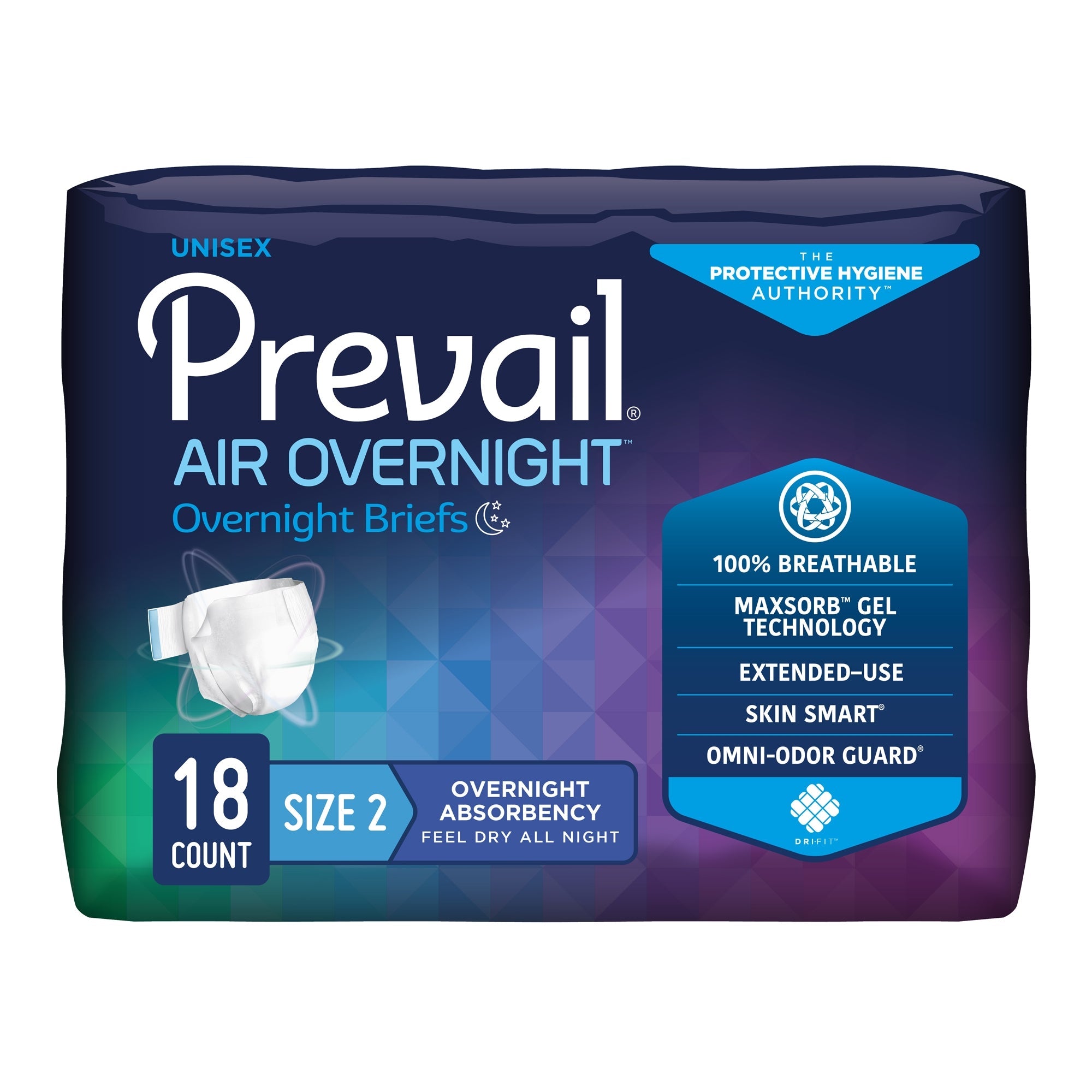 Prevail AIR Overnight Adult Incontinence Briefs, Size 2, Large, Heavy Absorbency