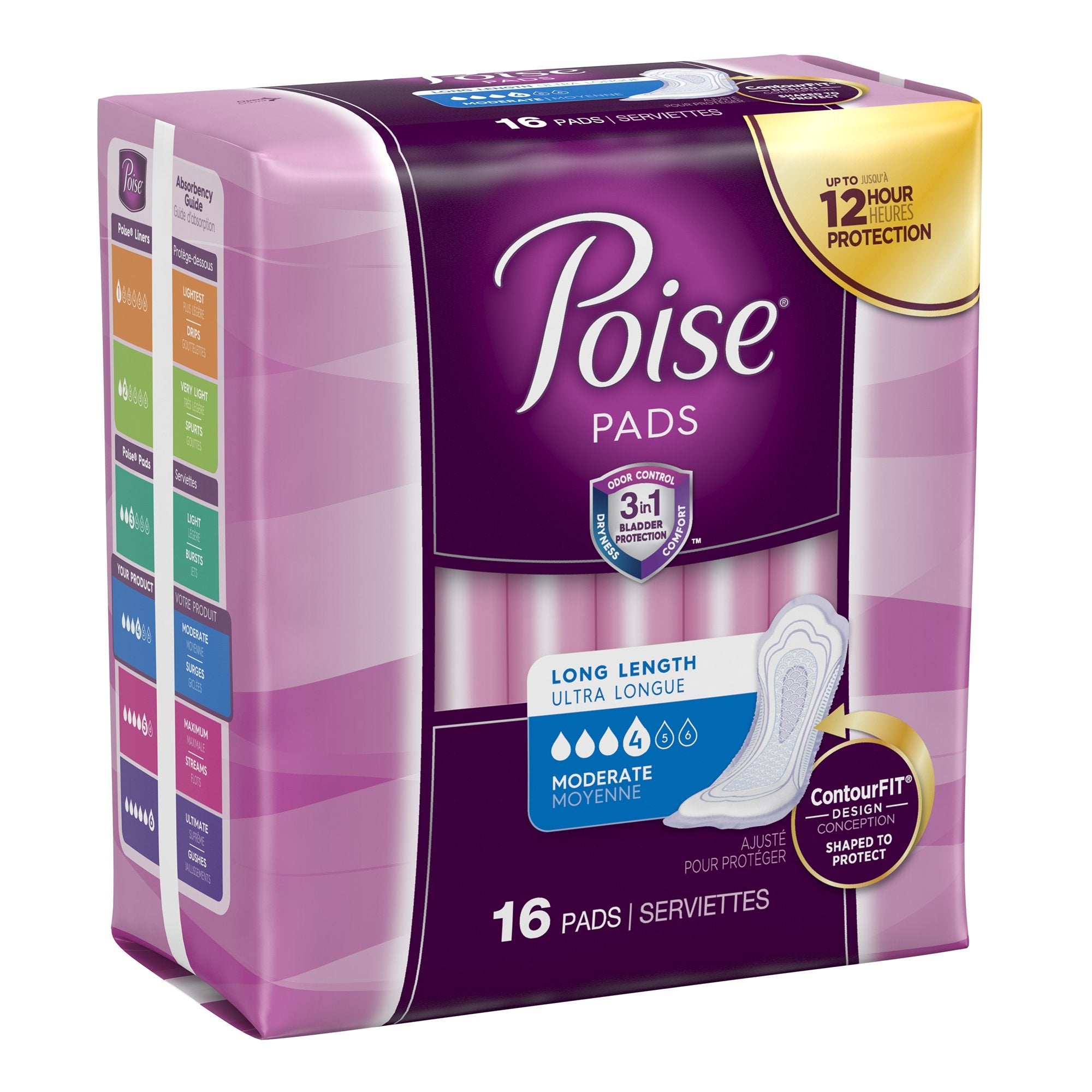 Poise Bladder Control Pads, Adult Women, Moderate Absorbency, Disposable, 12.4" Length (16 Units)