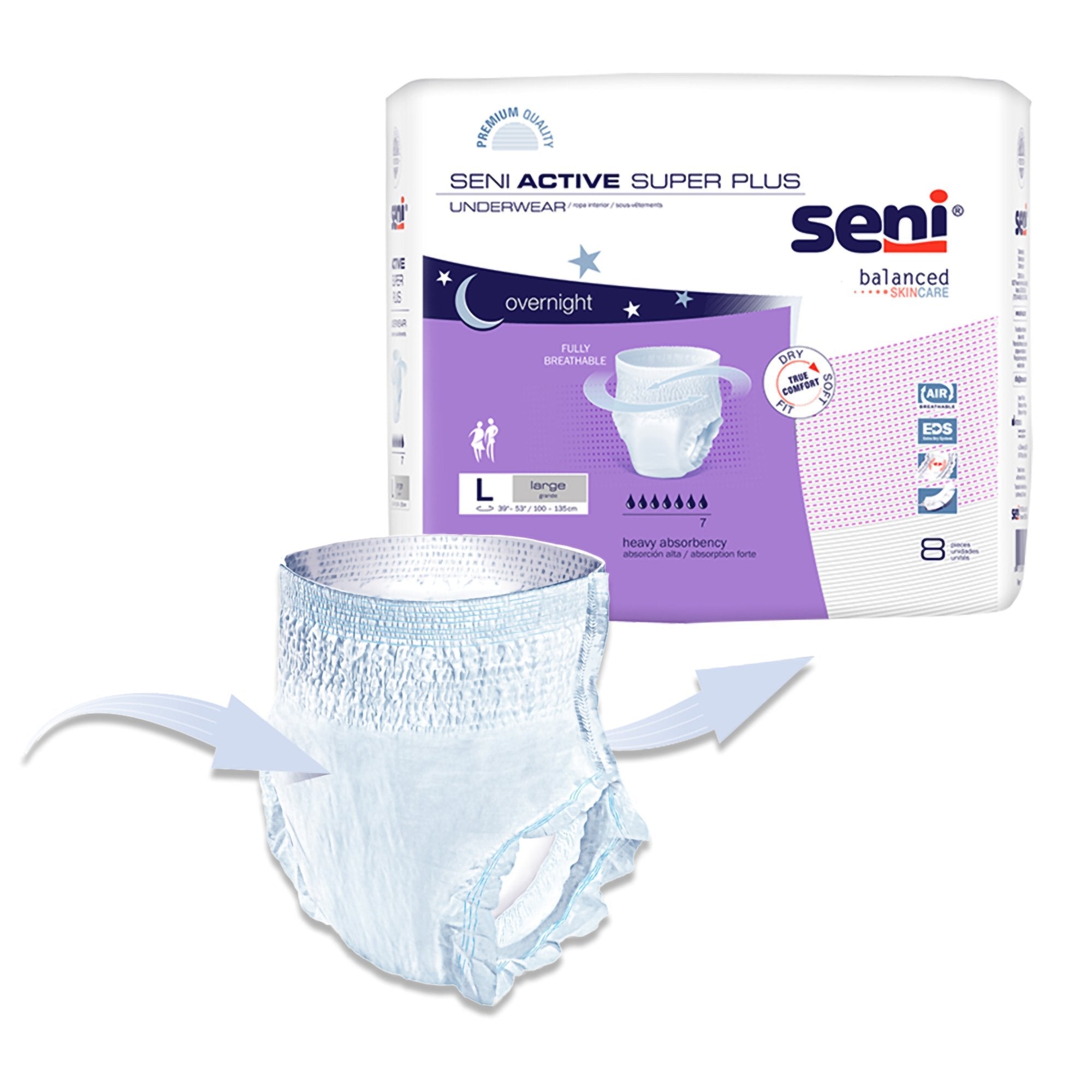 Seni® Active Super Plus Heavy Absorbent Underwear, Large (8 Units)