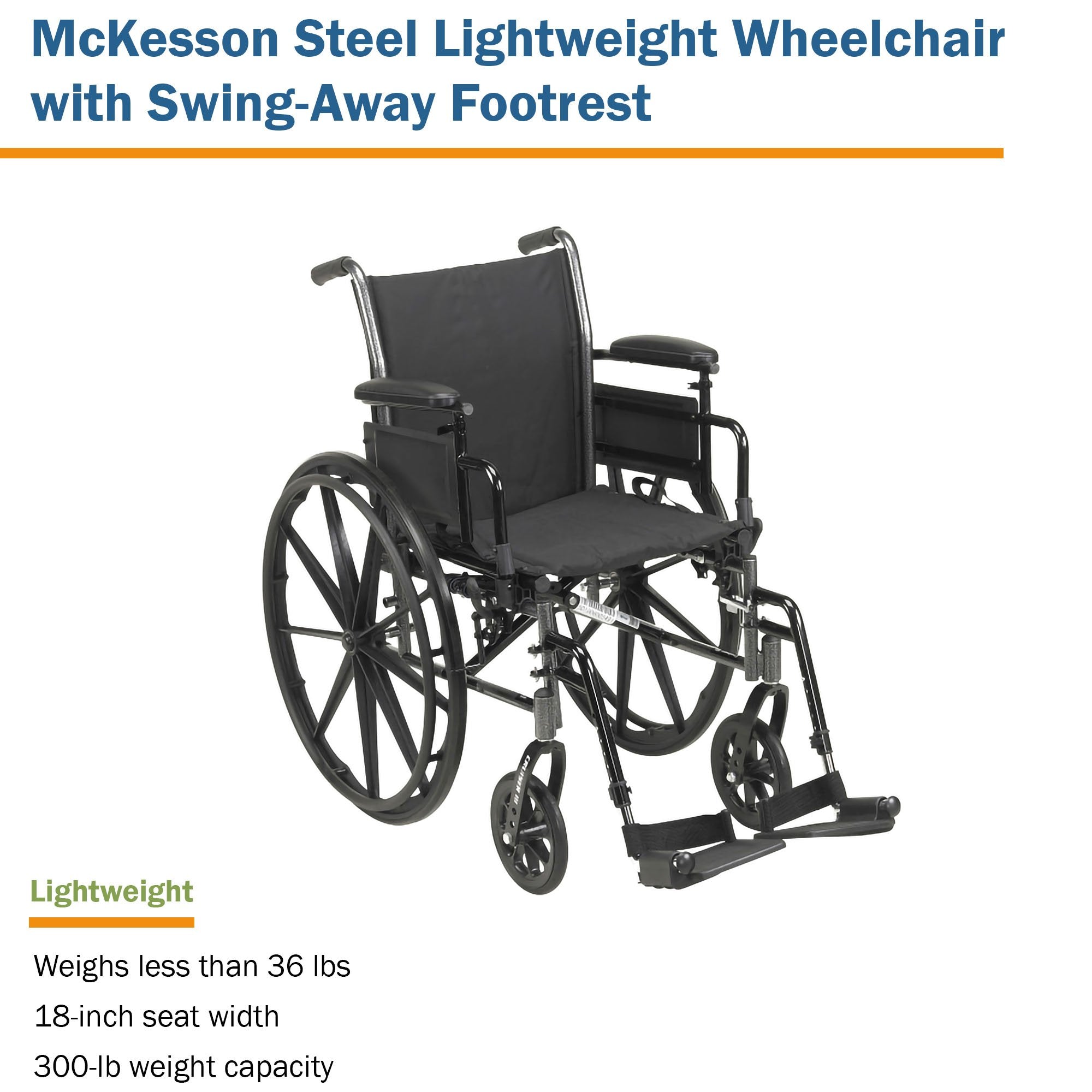 McKesson Manual Lightweight Wheelchair, 18 Inch Seat Width (1 Unit)