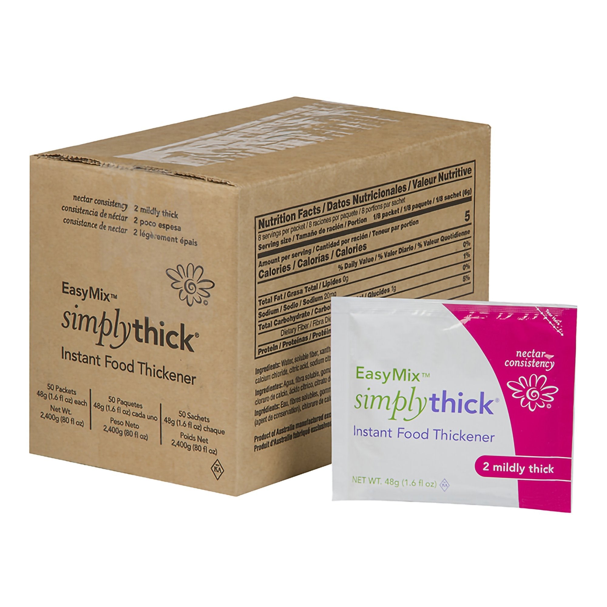 SimplyThick Easy Mix Food and Beverage Thickener, Unflavored (50 Units)