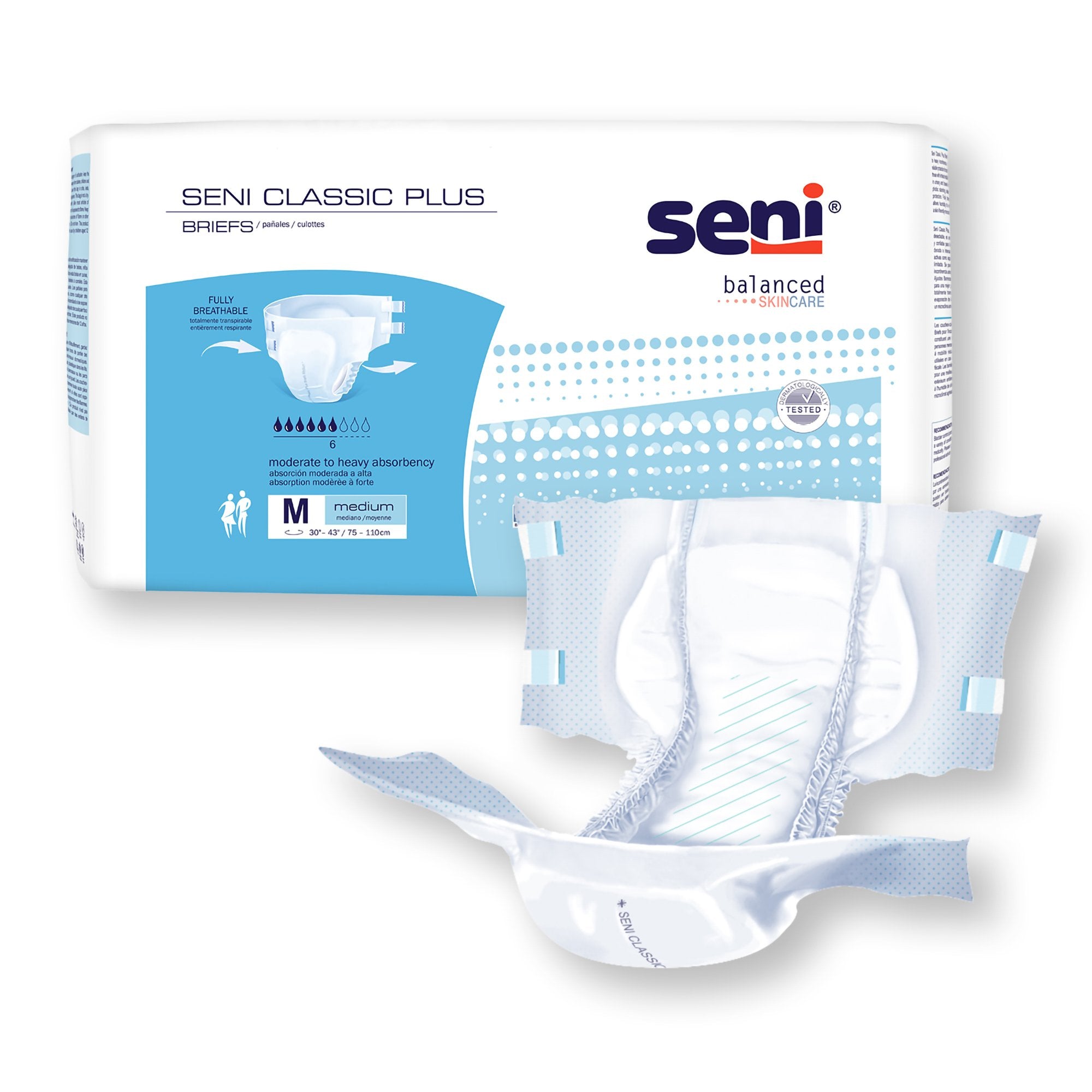 Seni® Classic Plus Moderate to Heavy Absorbency Incontinence Brief, Medium (25 Units)