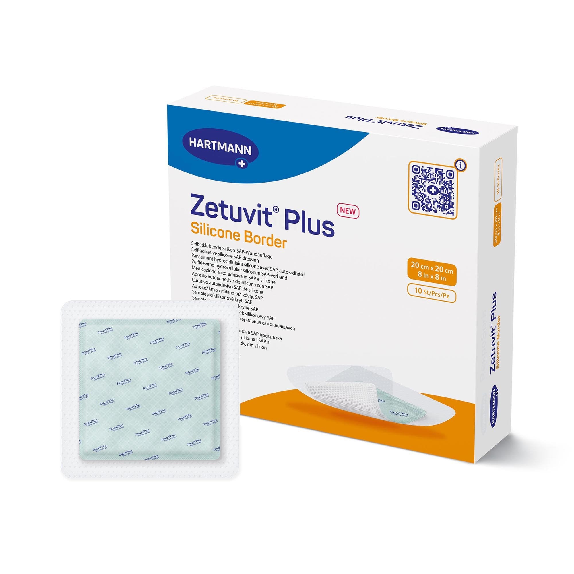 Zetuvit® Plus Silicone Border Super Absorbent Dressing, 8 x 8 Inch (10 Units)