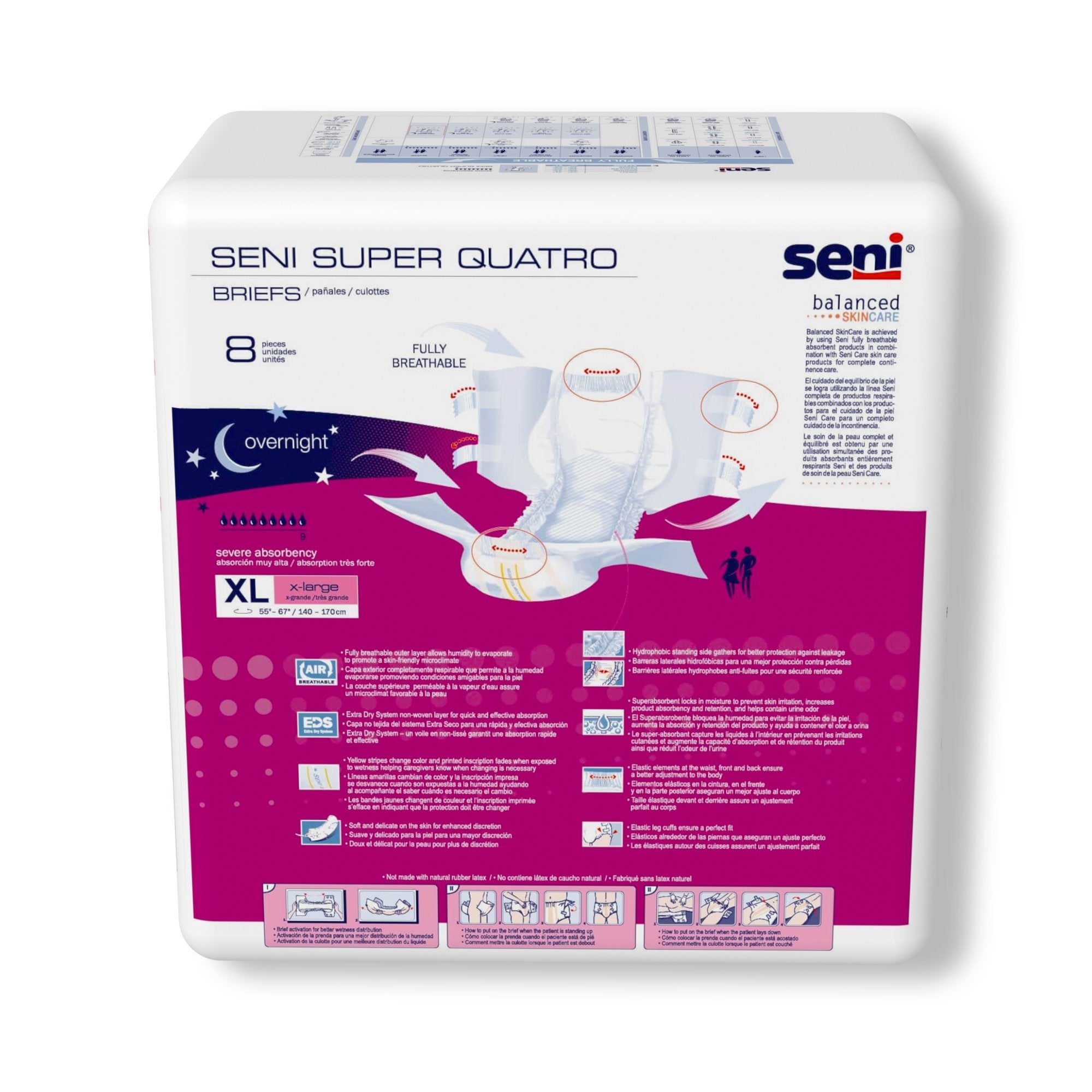 Seni Super Quatro XL Incontinence Briefs, Heavy Absorbency (8 Pack)