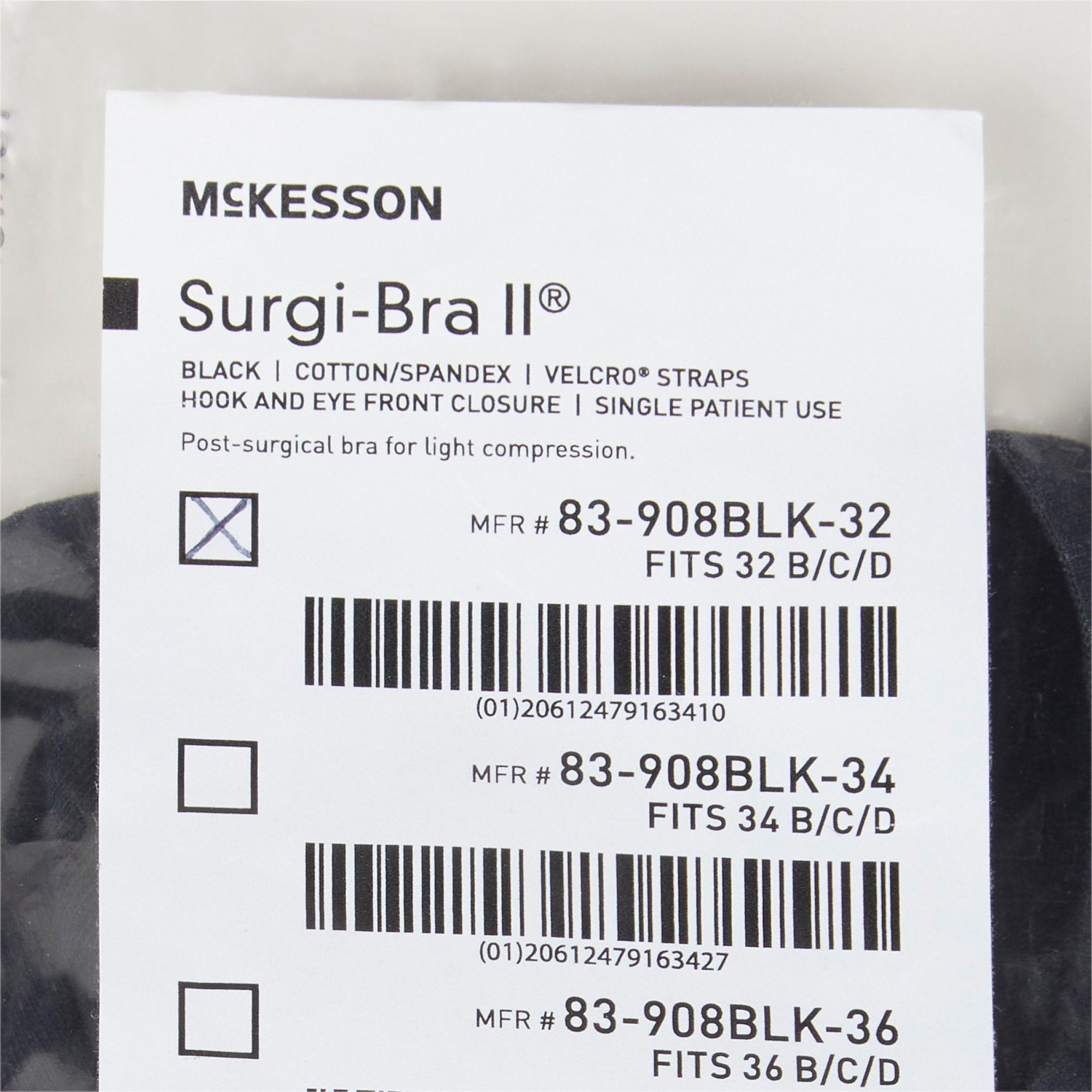 McKesson Surgi-Bra® II, 32 Inch, Black (1 Unit)