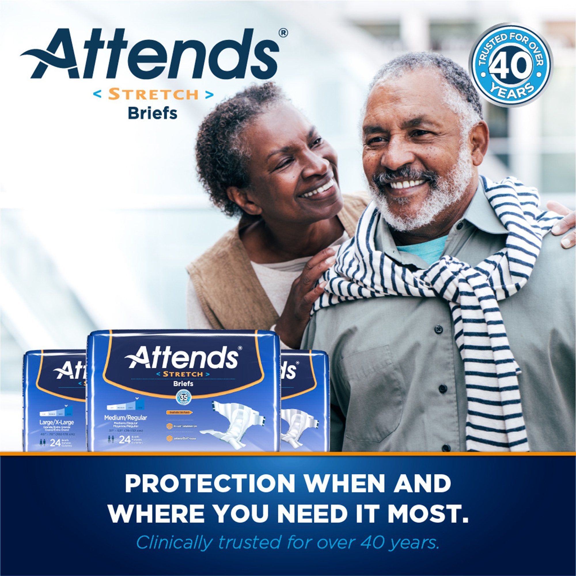 Attends® Stretch Briefs, Medium / Regular (24 Units)