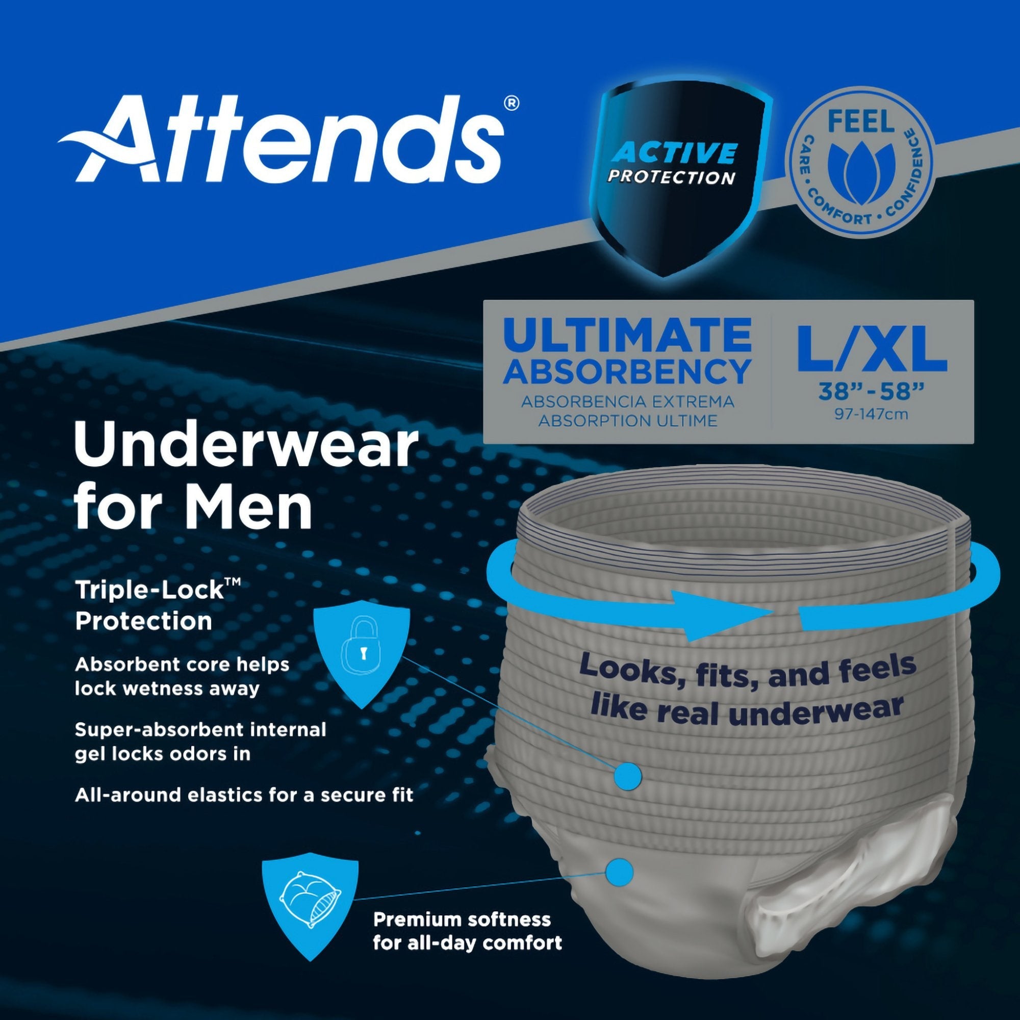 Attends® Discreet Men's Underwear, Level 5, Large / X-Large (18 Units)