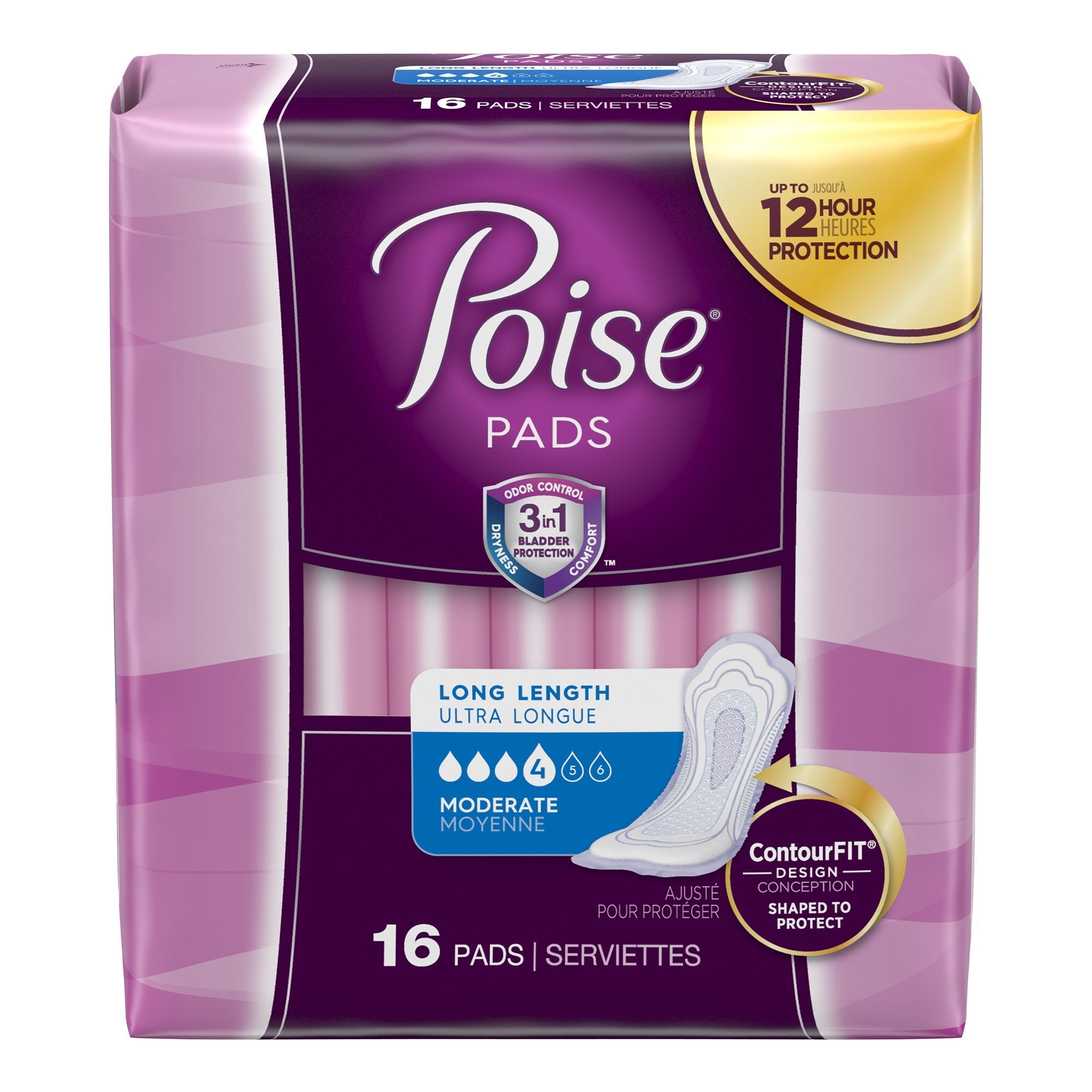 Poise Bladder Control Pads, Adult Women, Moderate Absorbency, Disposable, 12.4" Length (16 Units)